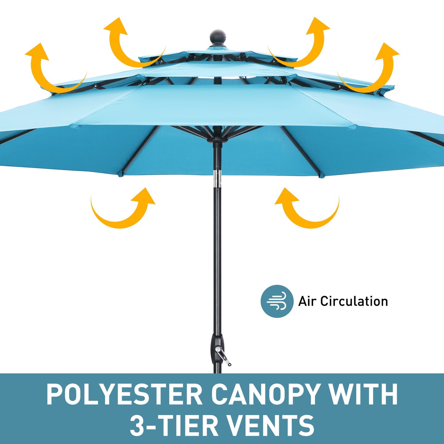 Autlaycil 10' Patio Umbrella and Base 3 Tiers with Tilt and Crank for Outdoor, Pool, Beach, Garden, Blue