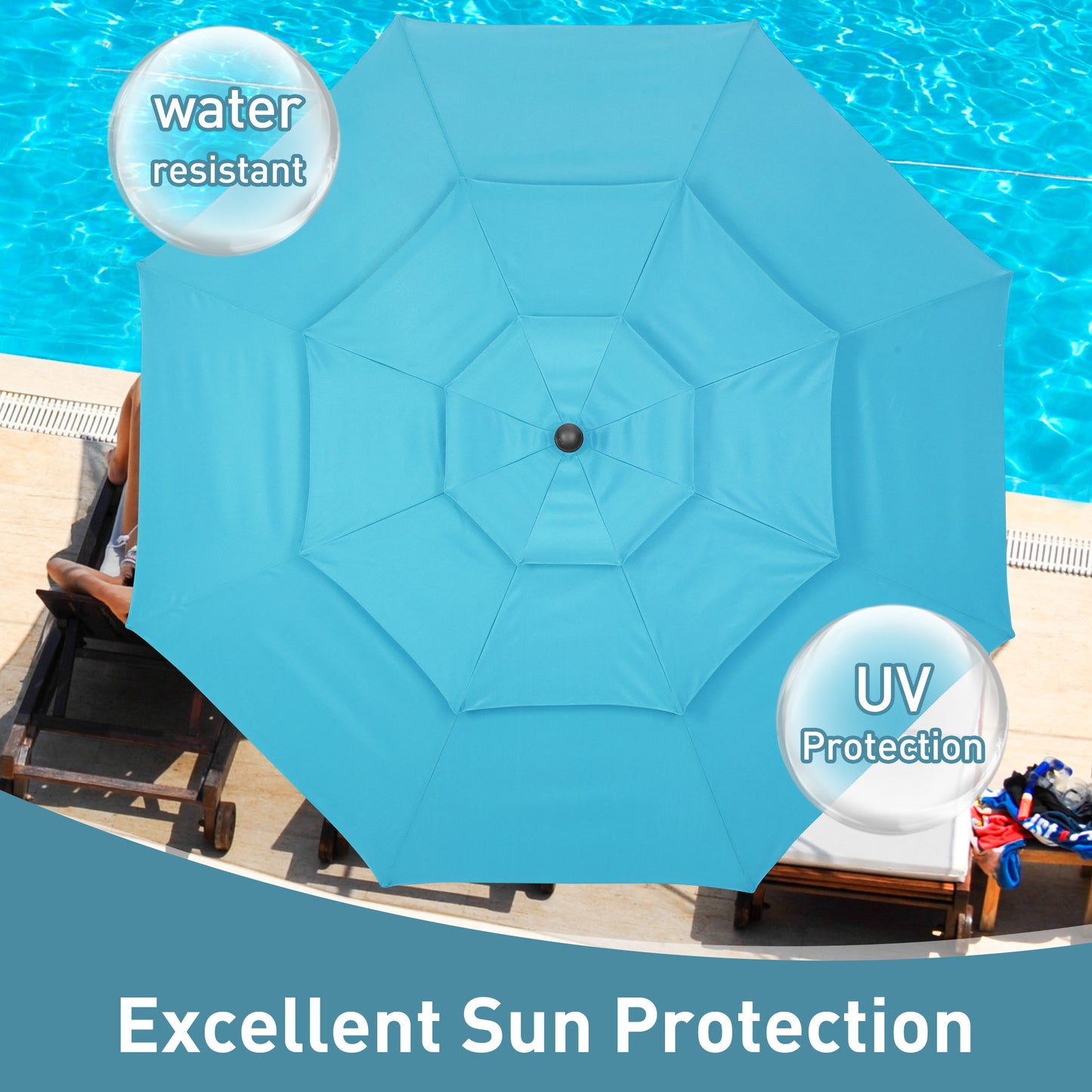 Autlaycil 10 ft Patio Umbrella 3 Tiers Adjustable Outdoor Market Umbrella with Crank for Beach Pool (Blue)