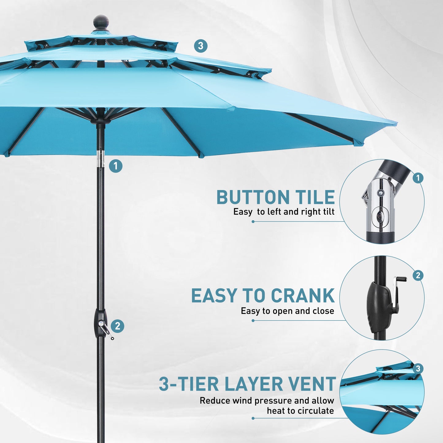 Autlaycil 10 ft Patio Umbrella 3 Tiers Adjustable Outdoor Market Umbrella with Crank for Beach Pool (Blue)