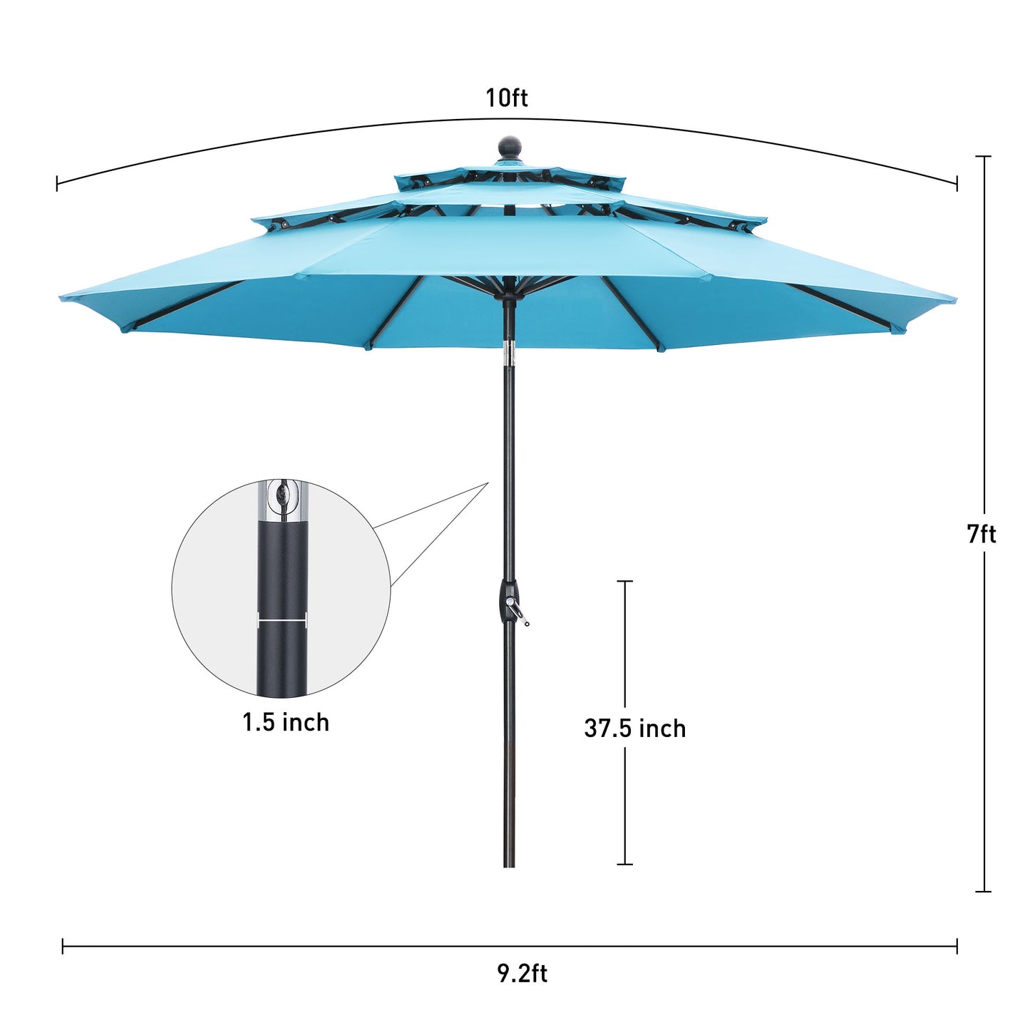 Autlaycil 10 ft Patio Umbrella 3 Tiers Adjustable Outdoor Market Umbrella with Crank for Beach Pool (Blue)