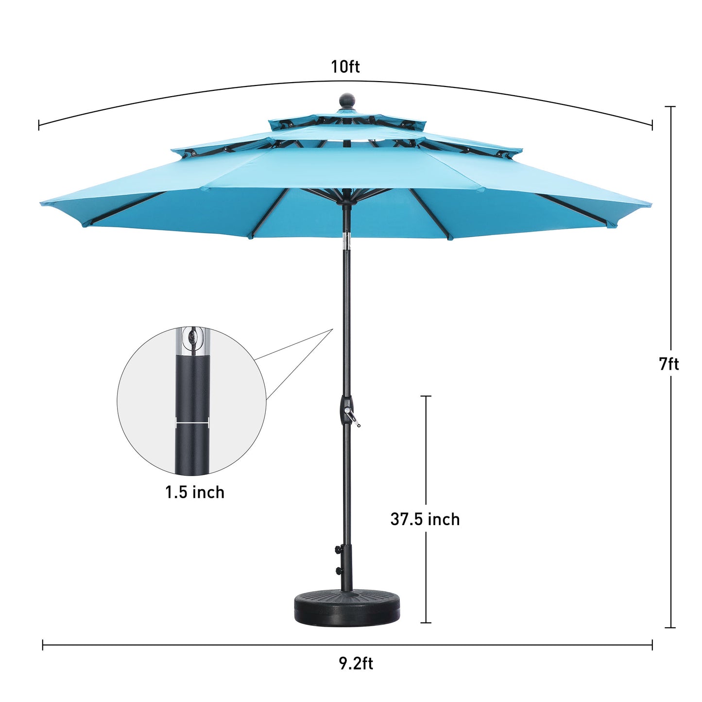 Autlaycil 10' Patio Umbrella and Base 3 Tiers with Tilt and Crank for Outdoor, Pool, Beach, Garden, Blue