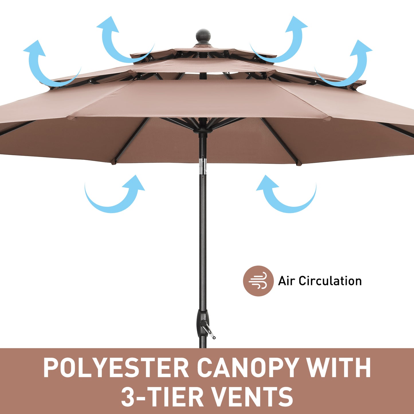 Autlaycil Patio Umbrella 10 ft Outdoor Umbrella with 3 Tiers Adjustable Outdoor Market and Crank Tilt Perfect Table Umbrella for Garden Lawn Backyard Pool, Coffee