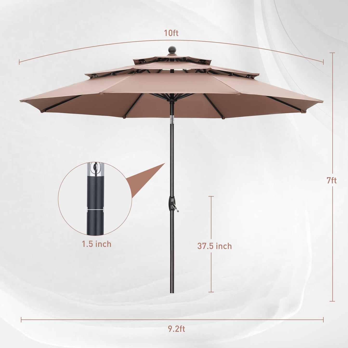 Autlaycil Patio Umbrella 10 ft Outdoor Umbrella with 3 Tiers Adjustable Outdoor Market and Crank Tilt Perfect Table Umbrella for Garden Lawn Backyard Pool, Coffee