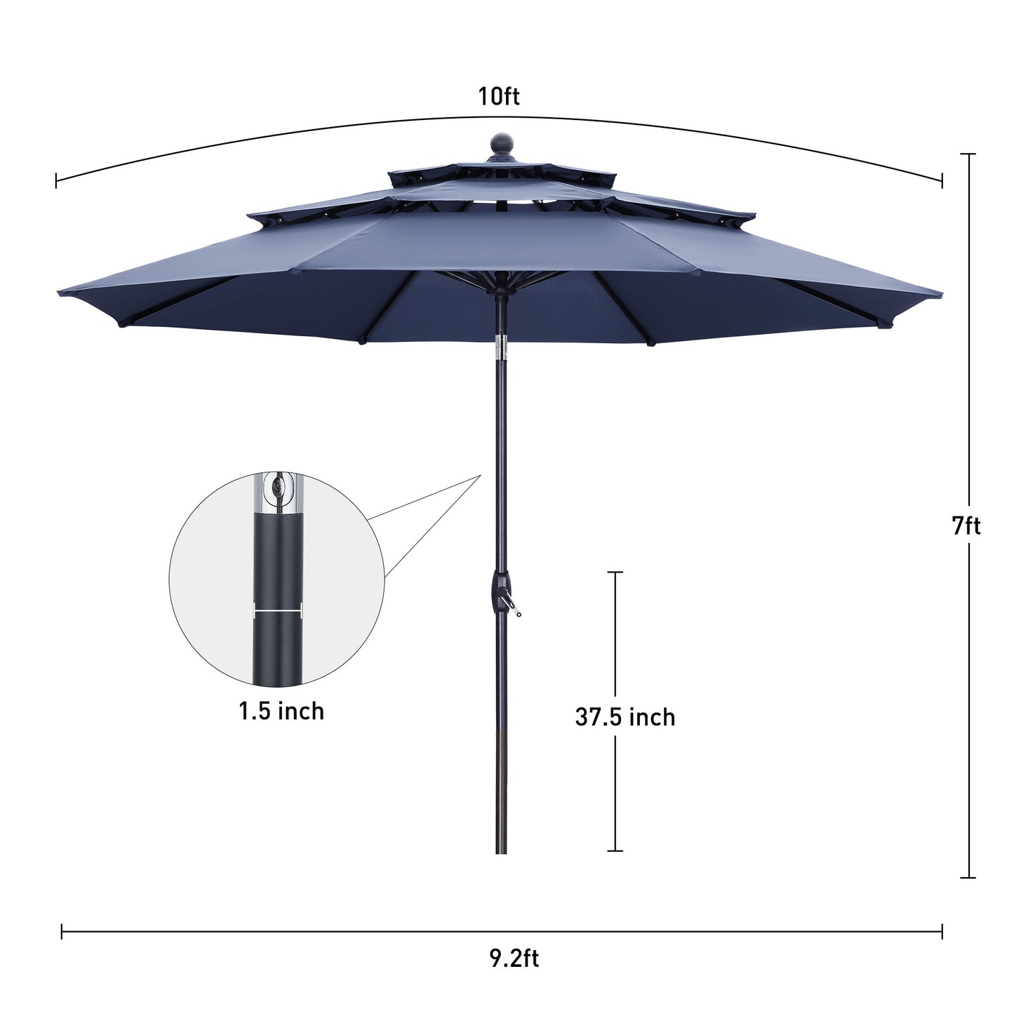 Autlaycil 10ft Navy Blue Patio Umbrella with Push Button Tilt and Crank, 8 Sturdy Ribs UV Protection Waterproof for Garden, Deck, Table, Pool