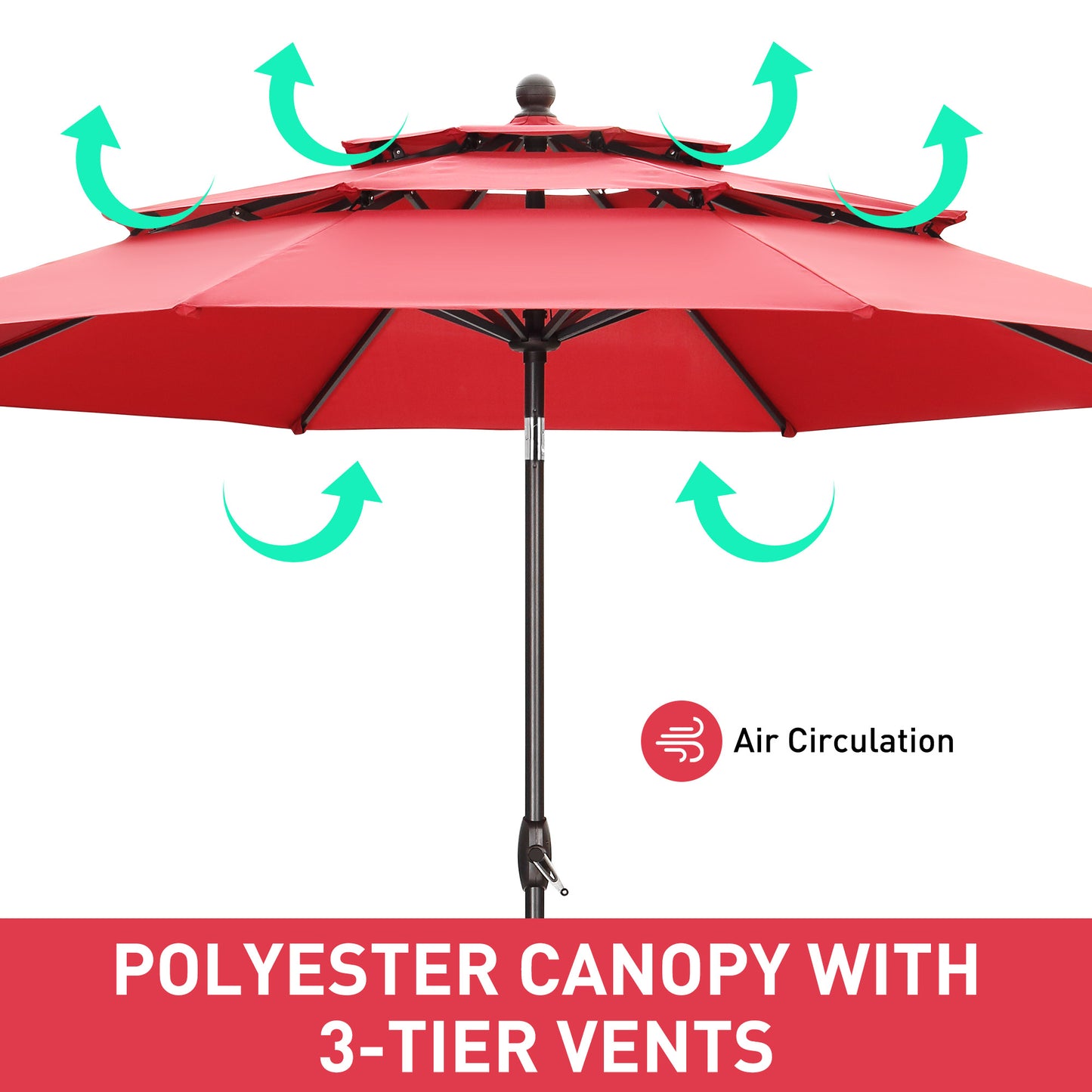 Autlaycil Patio Umbrella 10 ft Outdoor Umbrella with 3 Tiers Adjustable Outdoor Market and Crank Tilt Perfect Table Umbrella for Garden Lawn Backyard Pool, Red