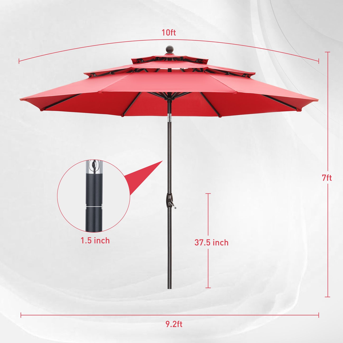 Autlaycil Patio Umbrella 10 ft Outdoor Umbrella with 3 Tiers Adjustable Outdoor Market and Crank Tilt Perfect Table Umbrella for Garden Lawn Backyard Pool, Red