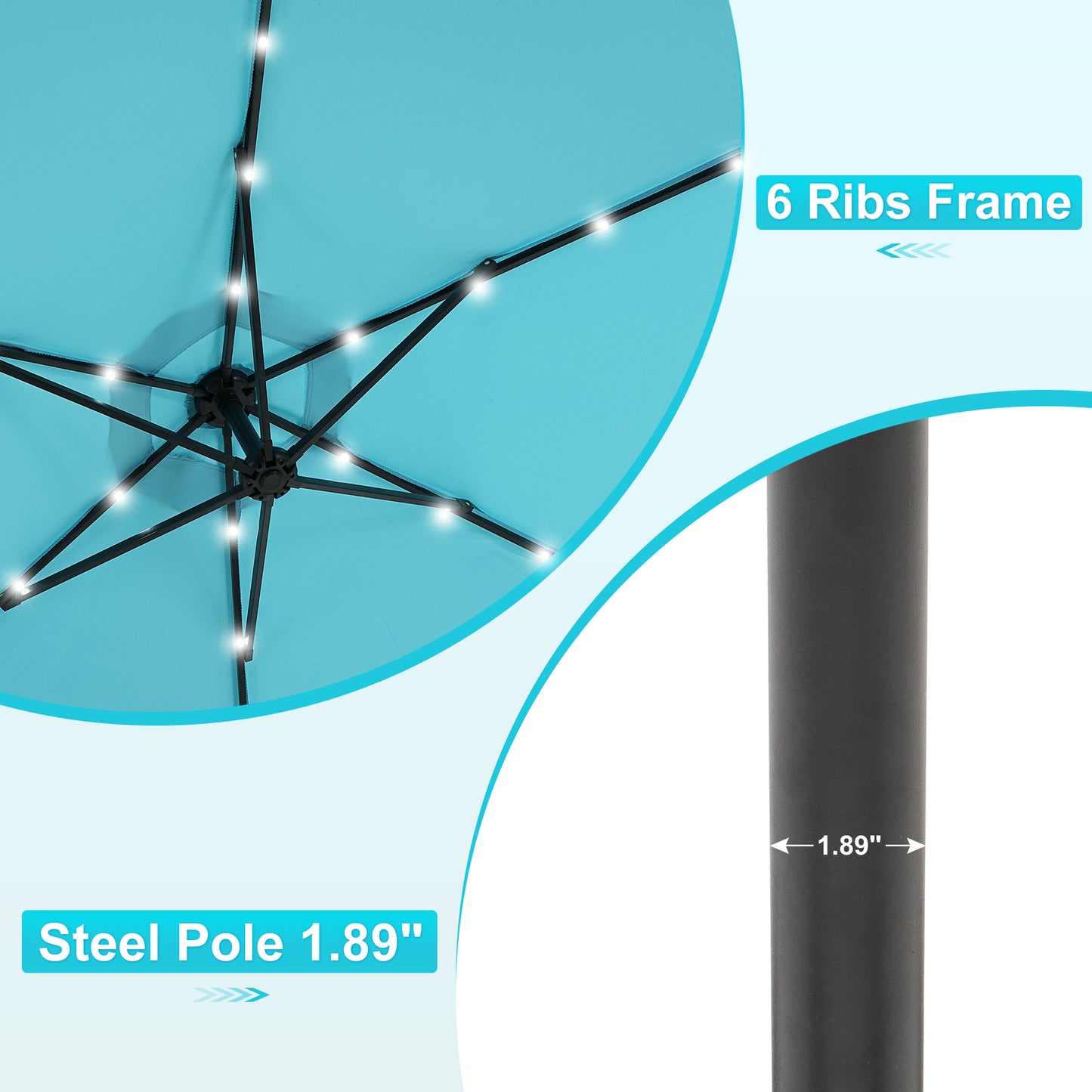 GDY 10 ft Cantilever Offset Outdoor Patio Umbrella with 24 LED Ligths, with Cross Base and Stand bags, Easy Tilt Adjustment, Blue