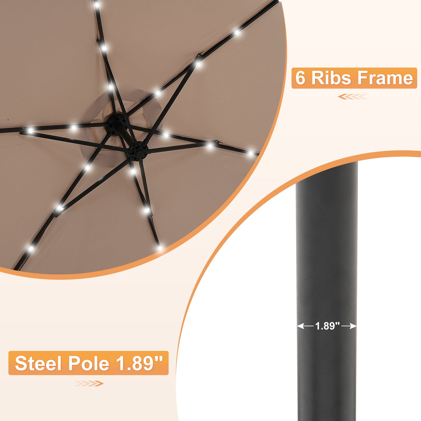 GDY 10 ft Cantilever Offset Outdoor Patio Umbrella with 24 LED Ligths, with Cross Base and Stand bags, Easy Tilt Adjustment, Khaki