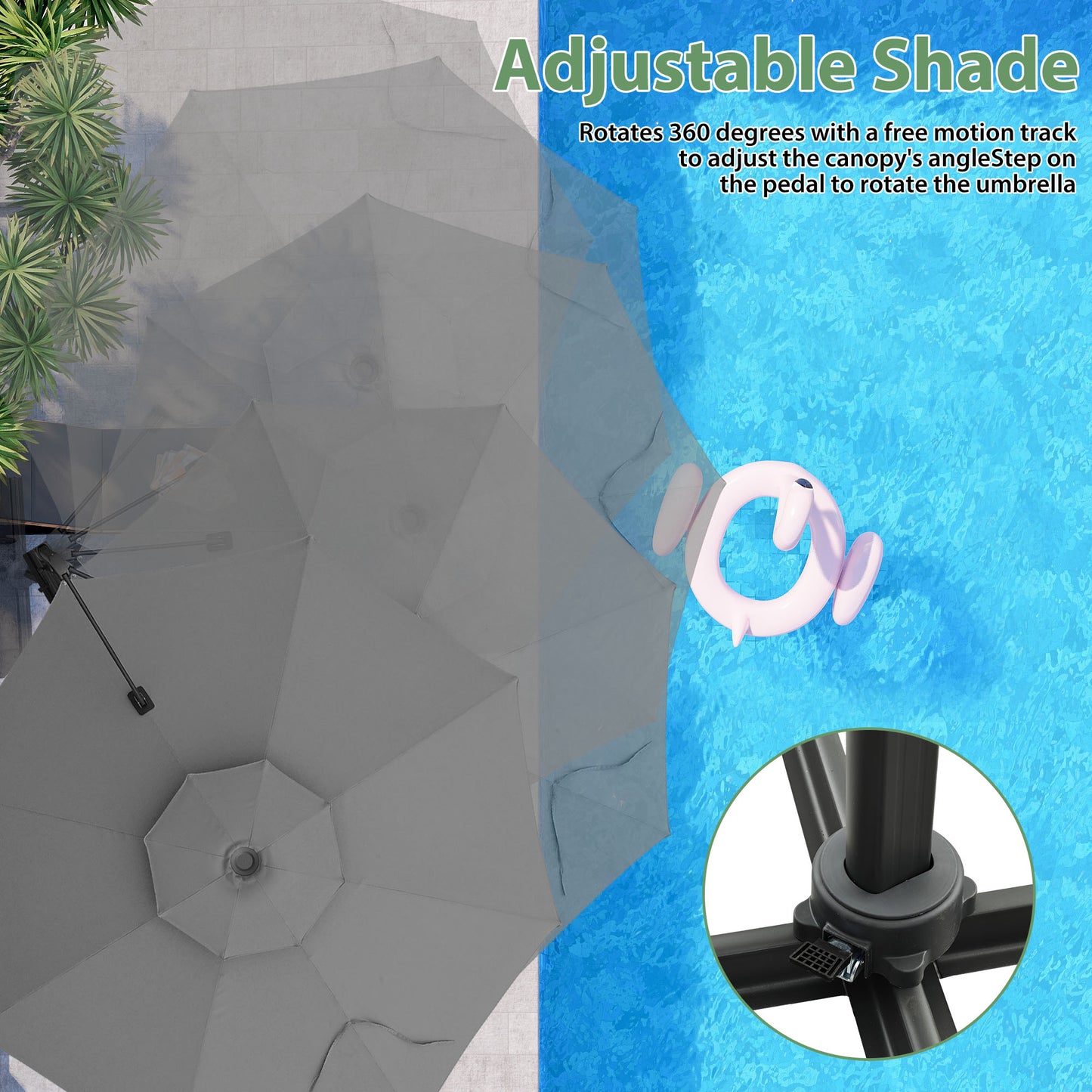 Autlaycil 10 FT Aluminum Offset Outdoor Cantilever Umbrella with 360-degree Rotation, 2-Tier Patio Umbrella, Grey