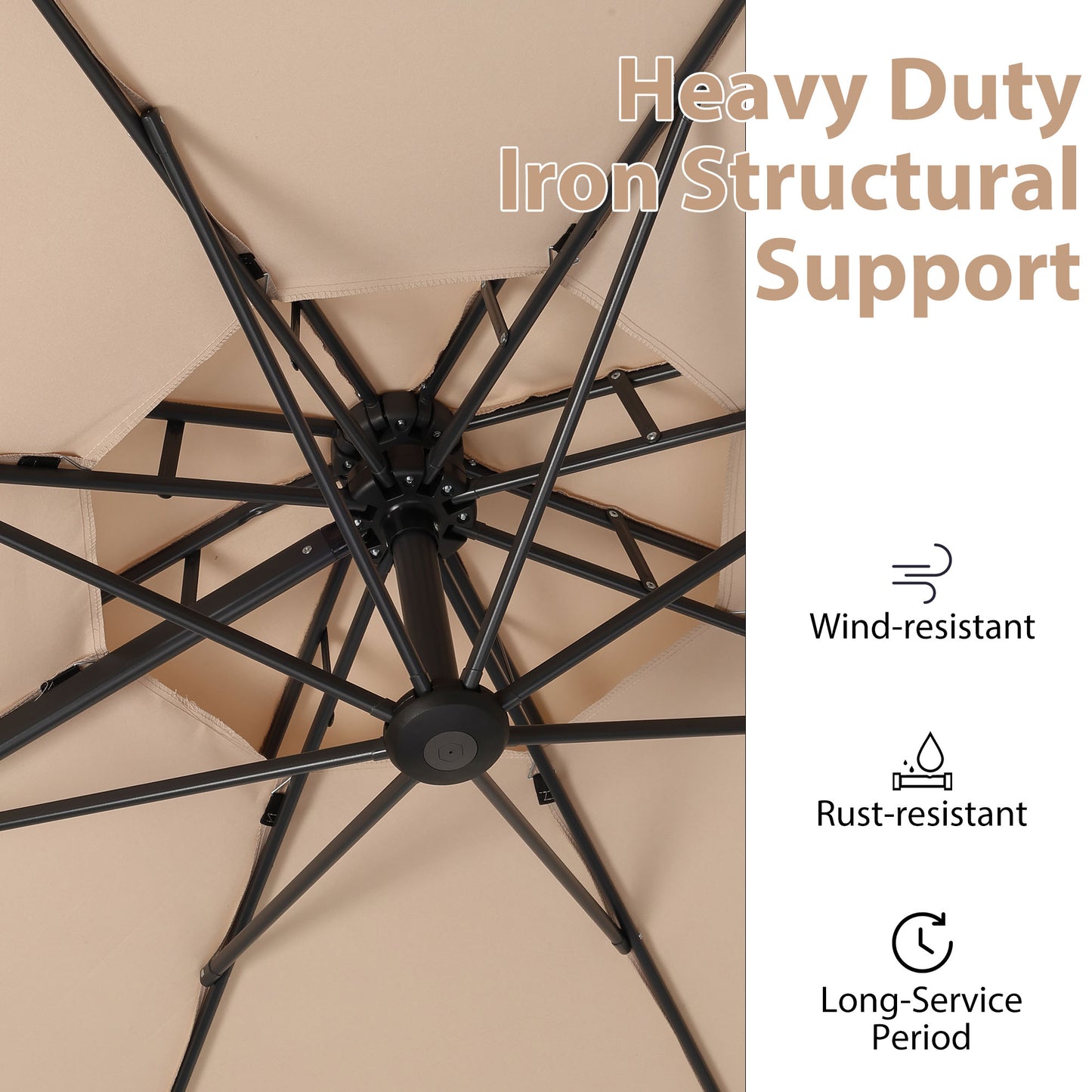 Autlaycil 10 FT Aluminum Offset Outdoor Cantilever Umbrella with 360-degree Rotation, 2-Tier Patio Umbrella, Khaki
