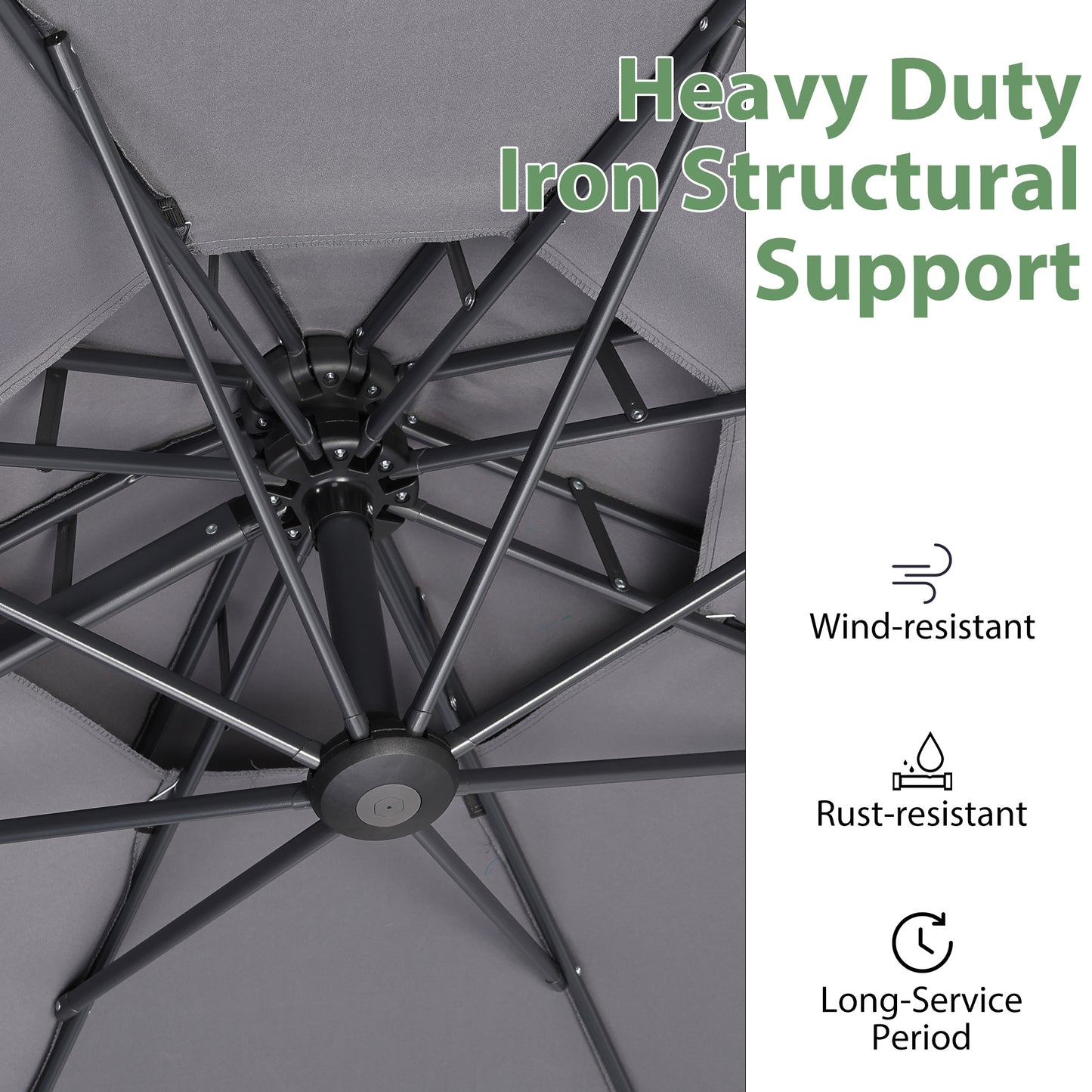 Autlaycil 10 FT Aluminum Offset Outdoor Cantilever Umbrella with 360-degree Rotation, 2-Tier Patio Umbrella, Grey