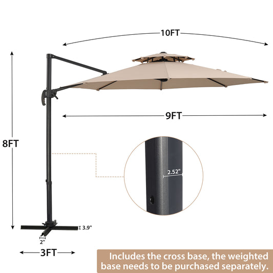 Autlaycil 10 FT Aluminum Offset Outdoor Cantilever Umbrella with 360-degree Rotation, 2-Tier Patio Umbrella, Khaki