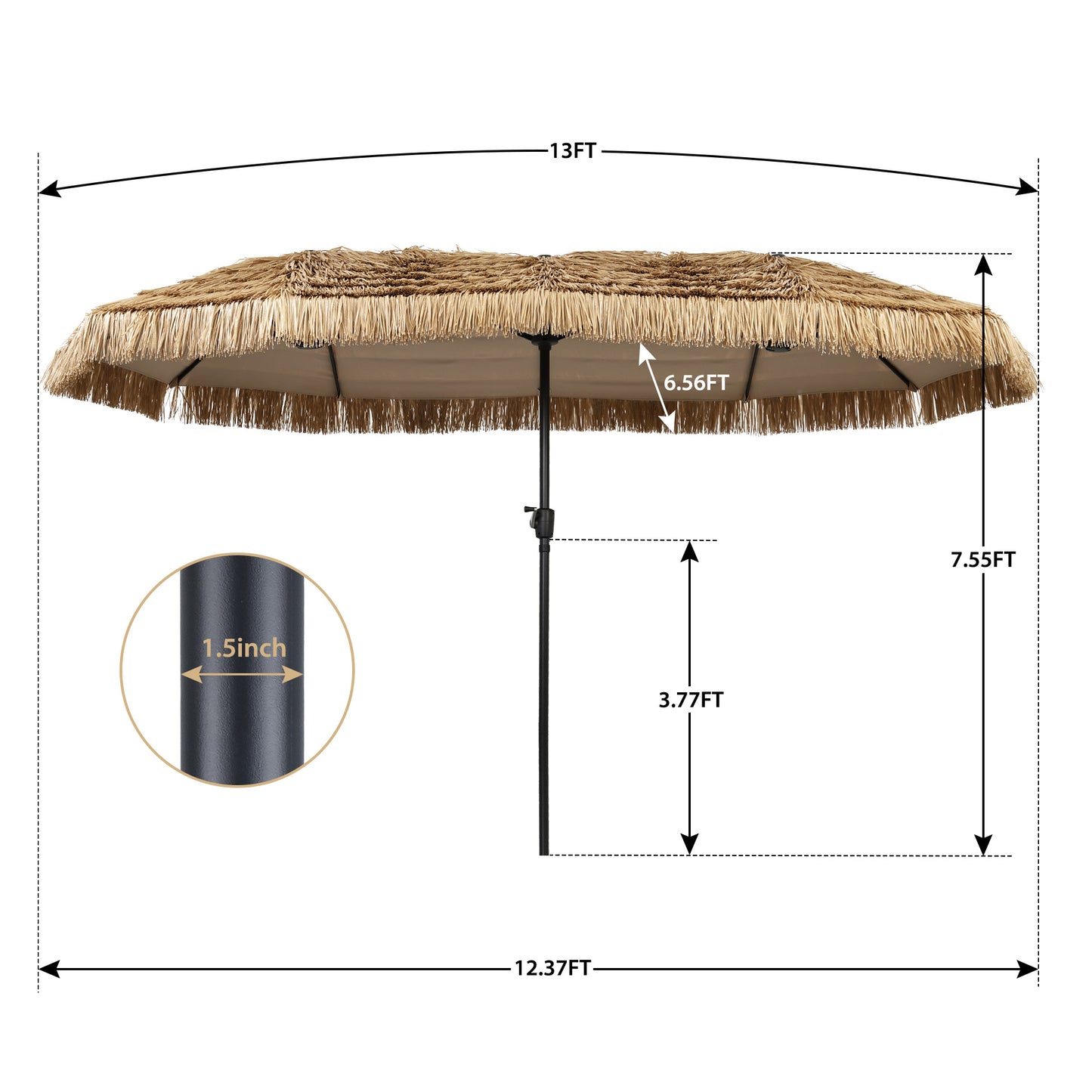 Autlaycil 13 ft Tiki Umbrella, Thatched, Hawaiian, Pool, Patio, Beach
