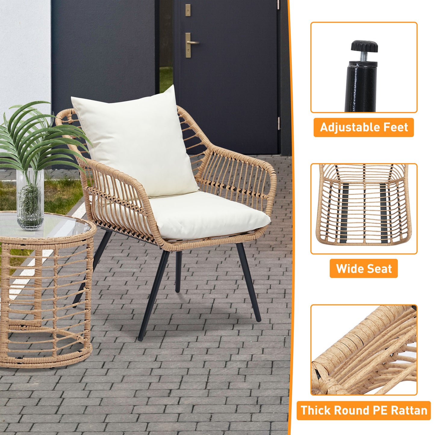 Autlaycil 5 Pcs Patio Outdoor Furniture Sets Contains 2 Wicker Furniture Patio Bistro Chairs, Table, 10 ft Solar Cantilever Umbrella and Cross Base, Beige