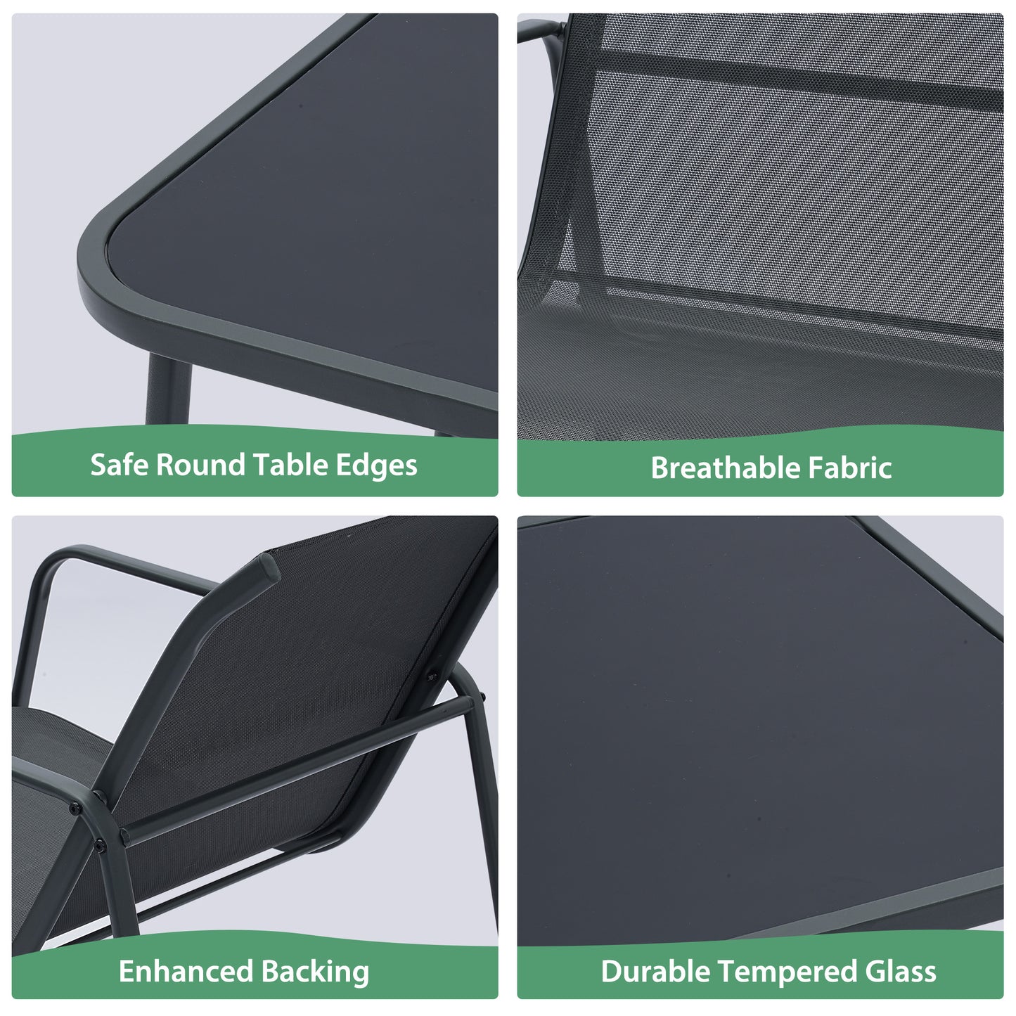 Autlaycil 8 Pcs Patio Outdoor Furniture Sets Contains 4 Textilene Fabric Rocking Bistro Chairs, 2 Tables, 15 ft Solar Patio Tiki Umbrella with Umbrella Base and Sand Bags