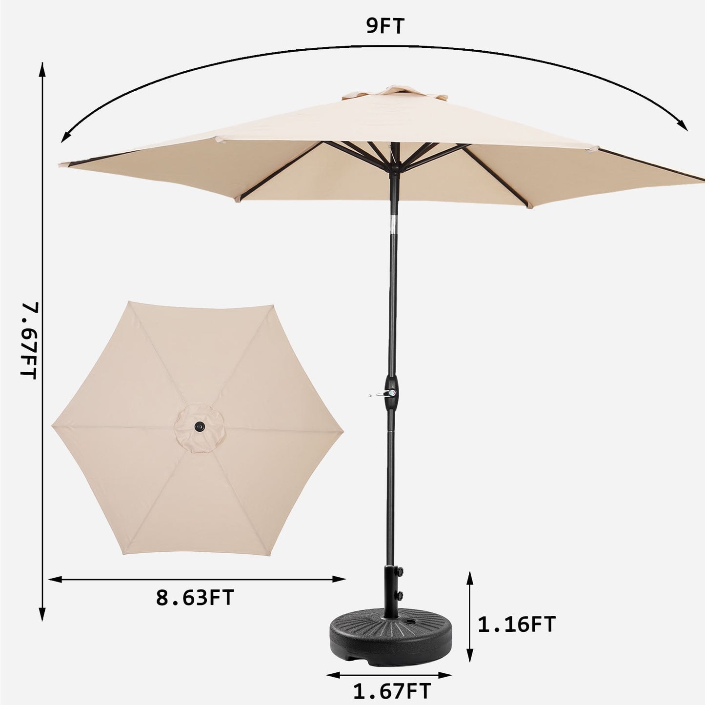 Autlaycil Patio Umbrella 9FT Outdoor Umbrella with Tilt, Crank and Umbrella Base, Adjustable Outdoor Market Umbrella for Garden, Lawn, Backyard and Pool-Khaki