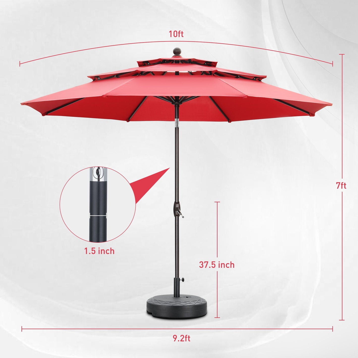 Autlaycil 10 ft Patio Umbrella with Base 3 Tiers Adjustable Outdoor Market Umbrella with Crank for Beach Pool (Red)