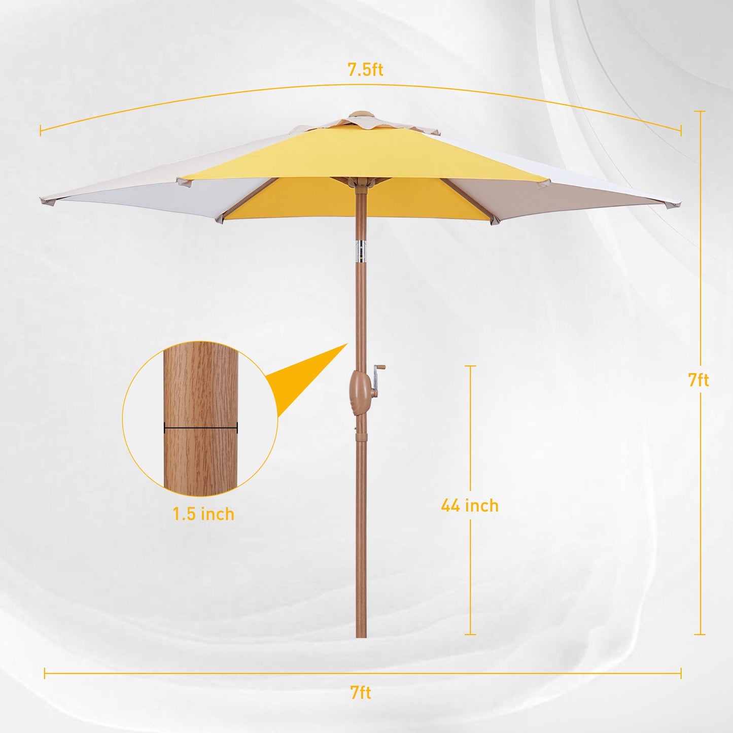 Autlaycil 7.5ft Patio Umbrella and Button Tilt Sun Shelter UV Protection Beach for Market, Beach, Patio, Pool, Garden Backyard (Yellow/Khaki/White)