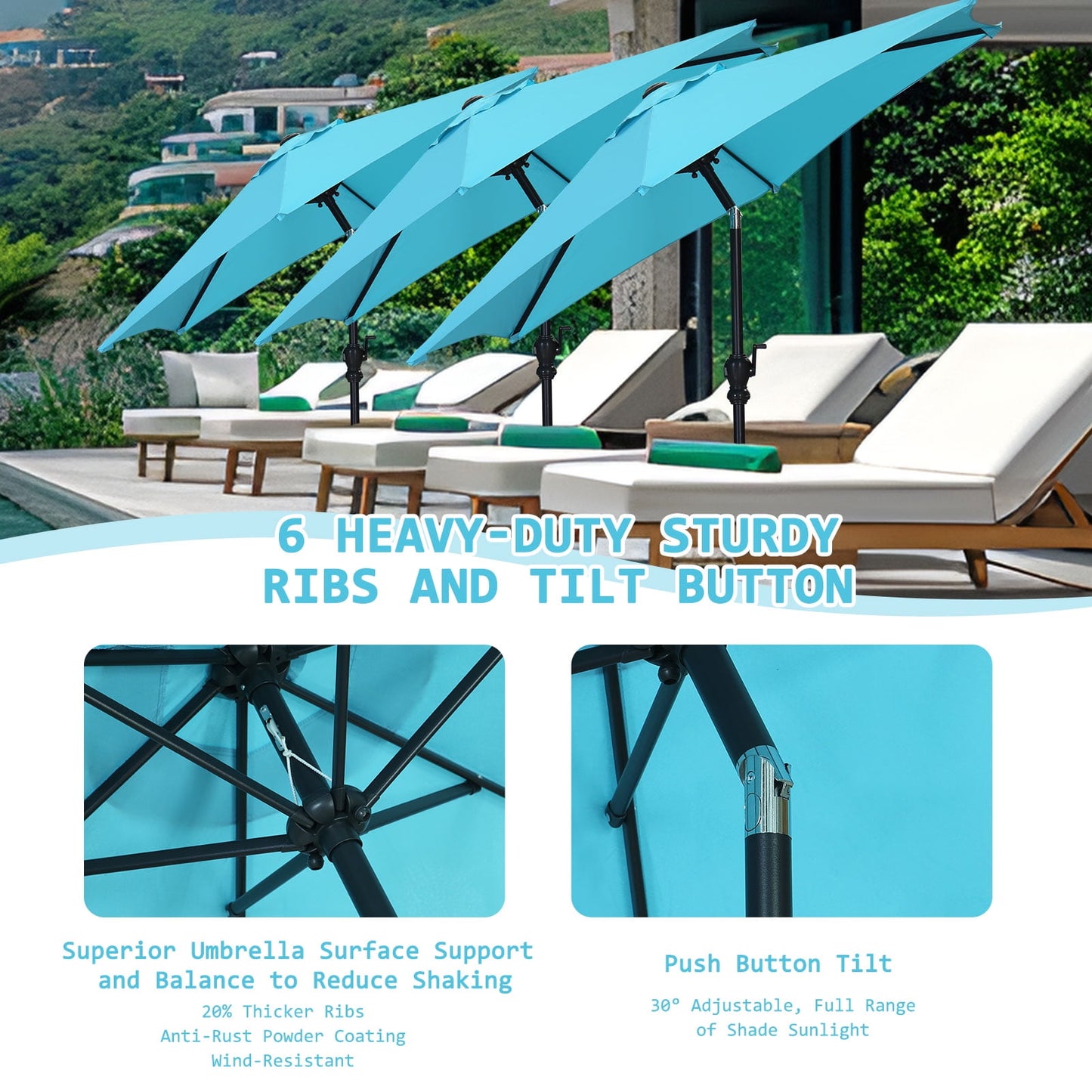 Autlaycil 7.5Ft Outdoor Umbrella with Tilt, Crank and Sturdy Ribs for Lawn, Garden, Backyard and Pool, Blue