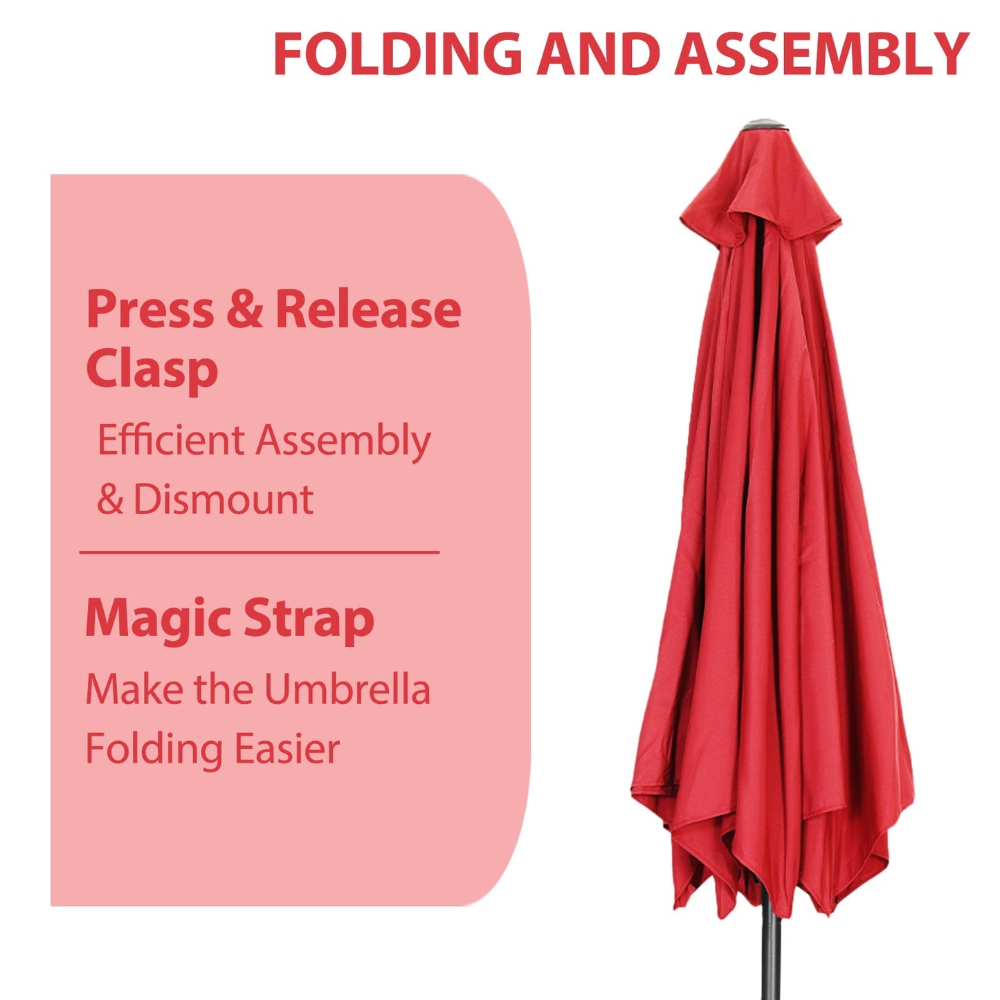 Autlaycil Patio Umbrella 9FT Outdoor Umbrella with Tilt, Crank and Umbrella Base, Adjustable Outdoor Market Umbrella for Garden, Lawn, Backyard and Pool-Red