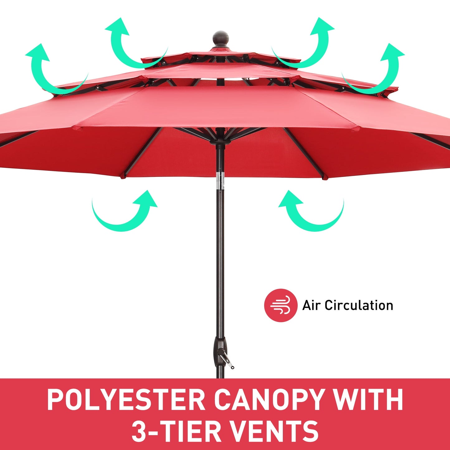 Autlaycil 10 ft Patio Umbrella with Base 3 Tiers Adjustable Outdoor Market Umbrella with Crank for Beach Pool (Red)