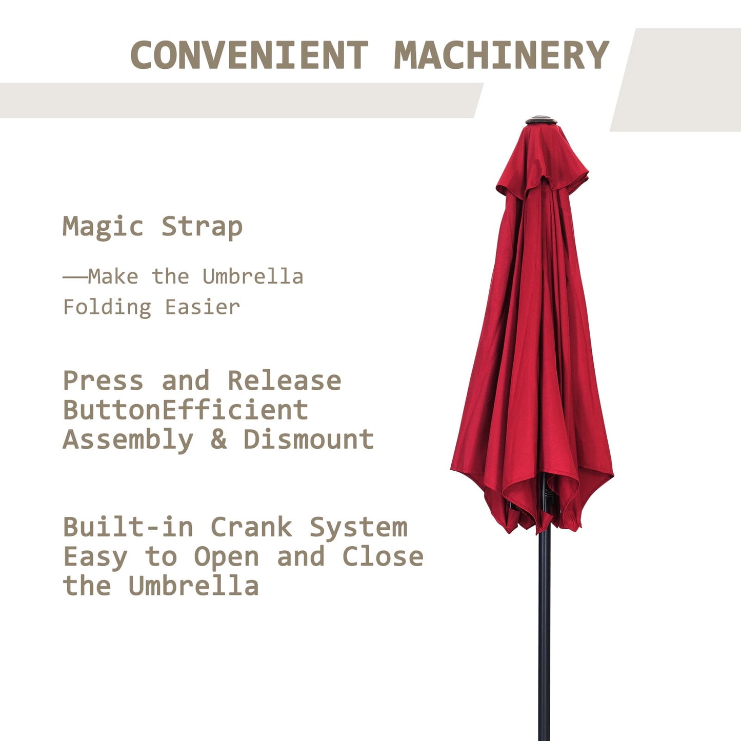 Autlaycil 7.5 ft Patio Umbrella and Umbrella Base with Tilt and Crank, Adjustable Outdoor Market Umbrellas (Red)