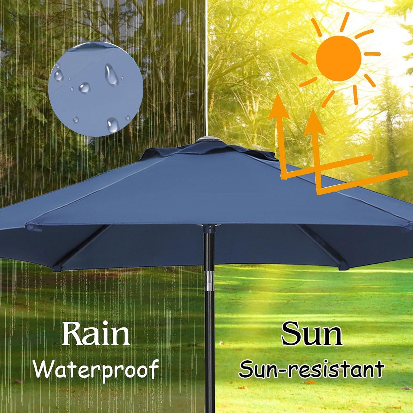 Autlaycil Patio Umbrella 9FT Outdoor Umbrella with Tilt, Crank and Umbrella Base, Adjustable Outdoor Market Umbrella for Garden, Lawn, Backyard and Pool-Navy Blue