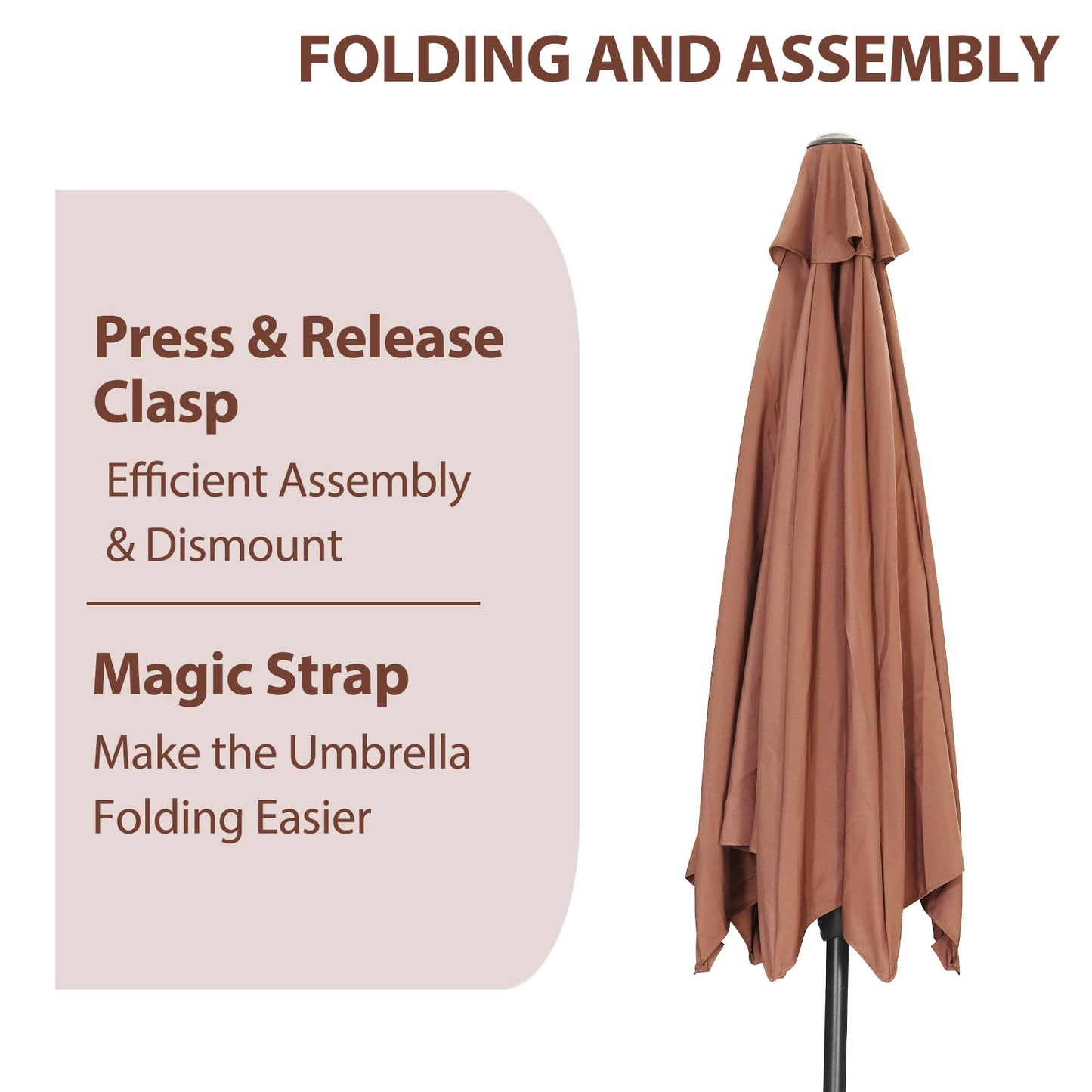 Autlaycil Patio Umbrella 9FT Outdoor Umbrella with Tilt, Crank and Umbrella Base, Adjustable Outdoor Market Umbrella for Garden, Lawn, Backyard and Pool-Coffee