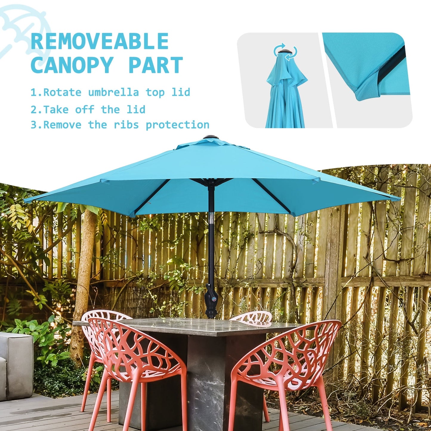 Autlaycil 7.5Ft Outdoor Umbrella with Tilt, Crank and Sturdy Ribs for Lawn, Garden, Backyard and Pool, Blue