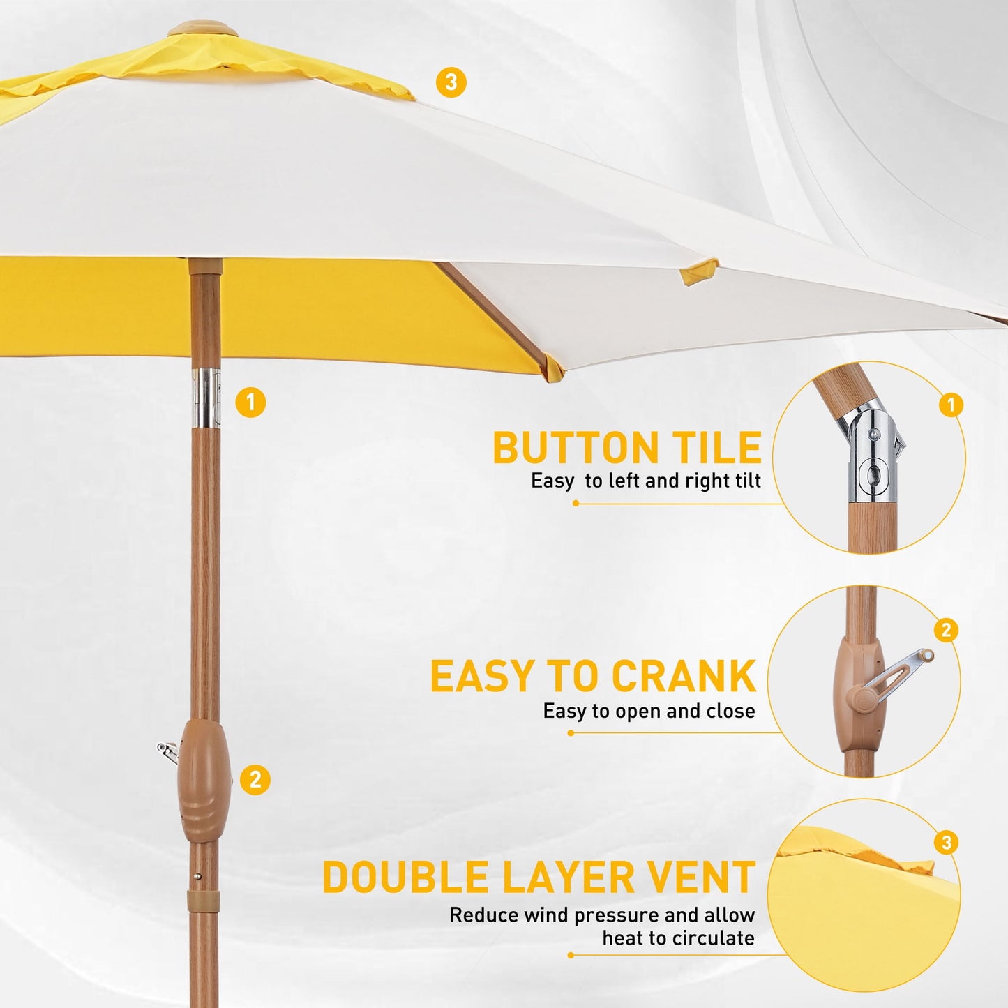 Autlaycil 5 Pcs Patio Outdoor Furniture Sets Contains 2 Textilene Fabric Rocking Bistro Chairs, a Table, a 7.5 ft Multicolour Patio Umbrella with Button Tilt and a Base, Yellow/White