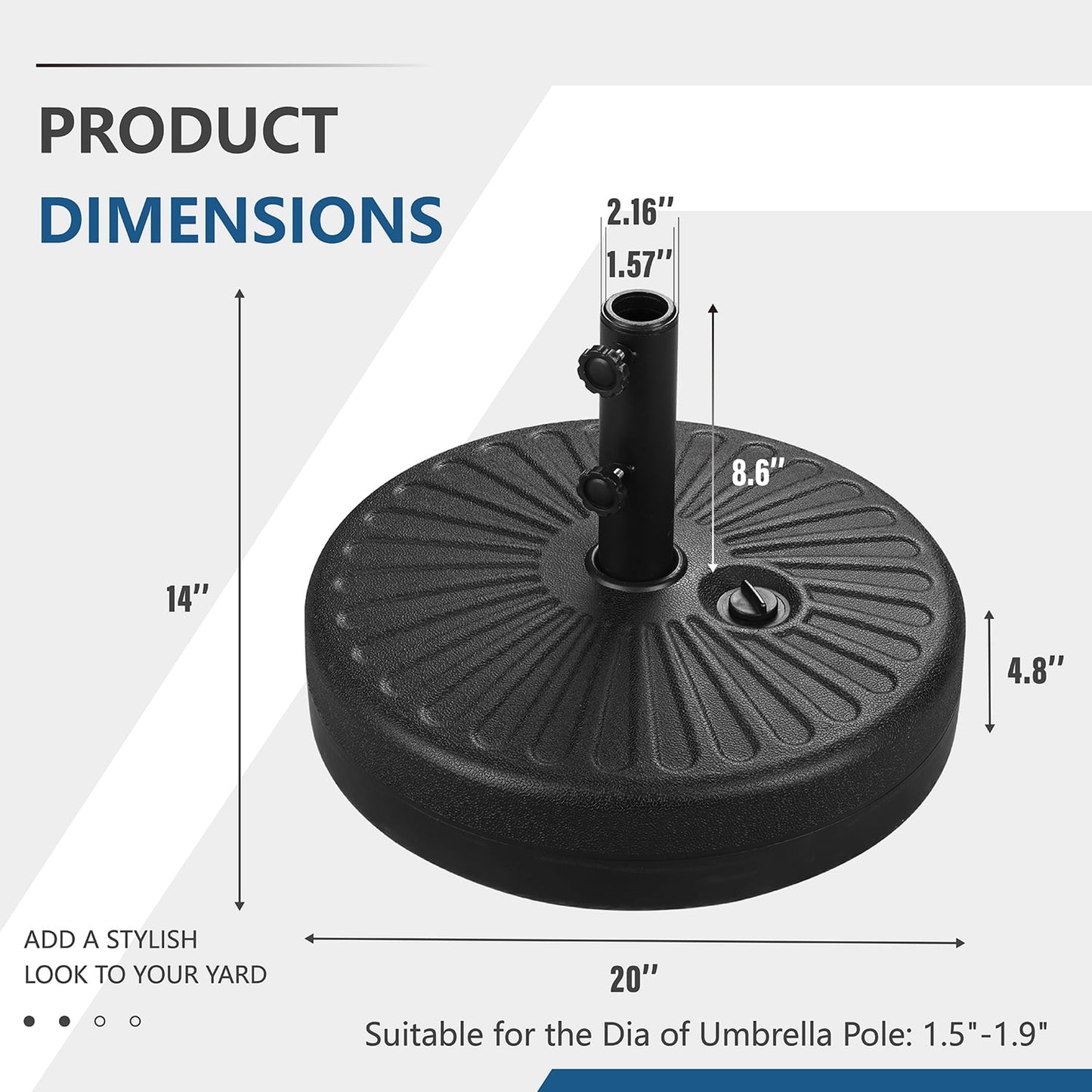 Autlaycil 20" Water or Sand Filled Umbrella Base Patio Standing Outdoor Living Heavy Duty, Adjustment Knob, Black