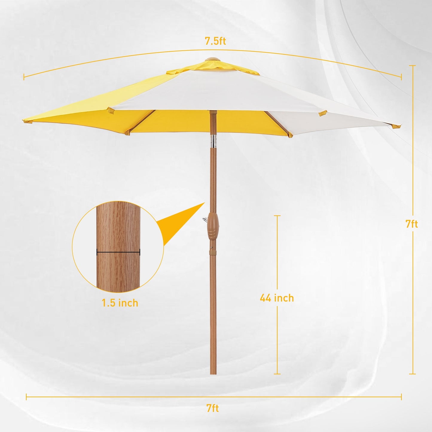 Autlaycil 7.5ft Patio Umbrella and Button Tilt Sun Shelter UV Protection Beach for Market, Beach, Patio, Pool, Garden Backyard (Yellow and White)