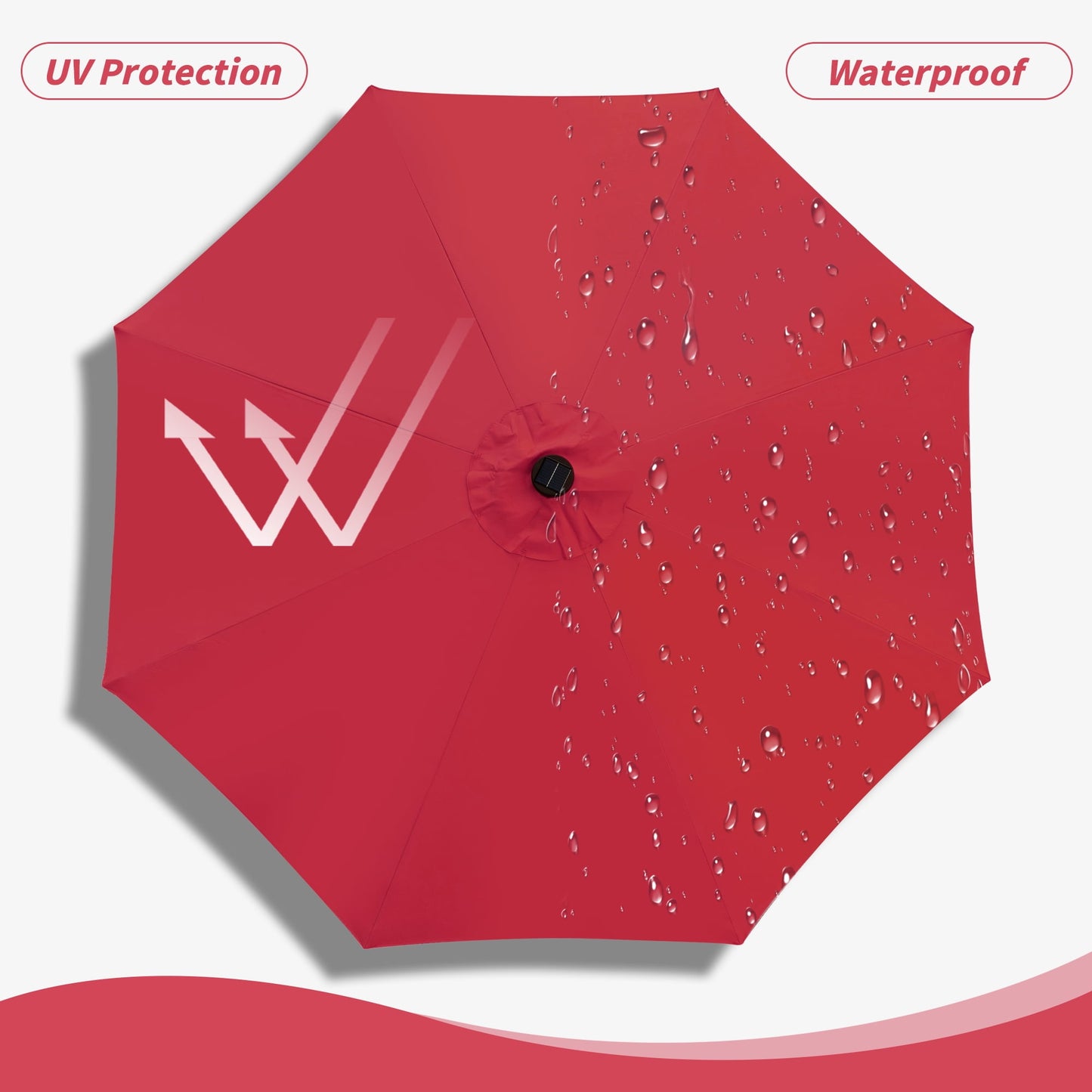 Autlaycil 10 FT Patio Umbrella with Steel Tilt and Crank, 40 Solar LED Lights and 1 Central Light, Red