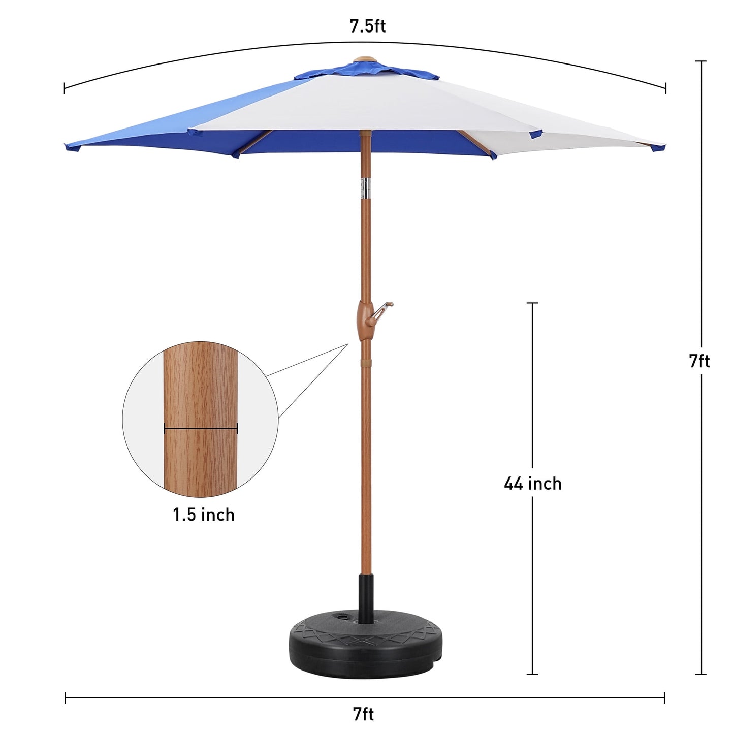 Autlaycil 5 Pcs Patio Outdoor Furniture Sets Contains 2 Textilene Fabric Rocking Bistro Chairs, a Table, a 7.5 ft Multicolour Patio Umbrella with Button Tilt and a Base, White/Blue