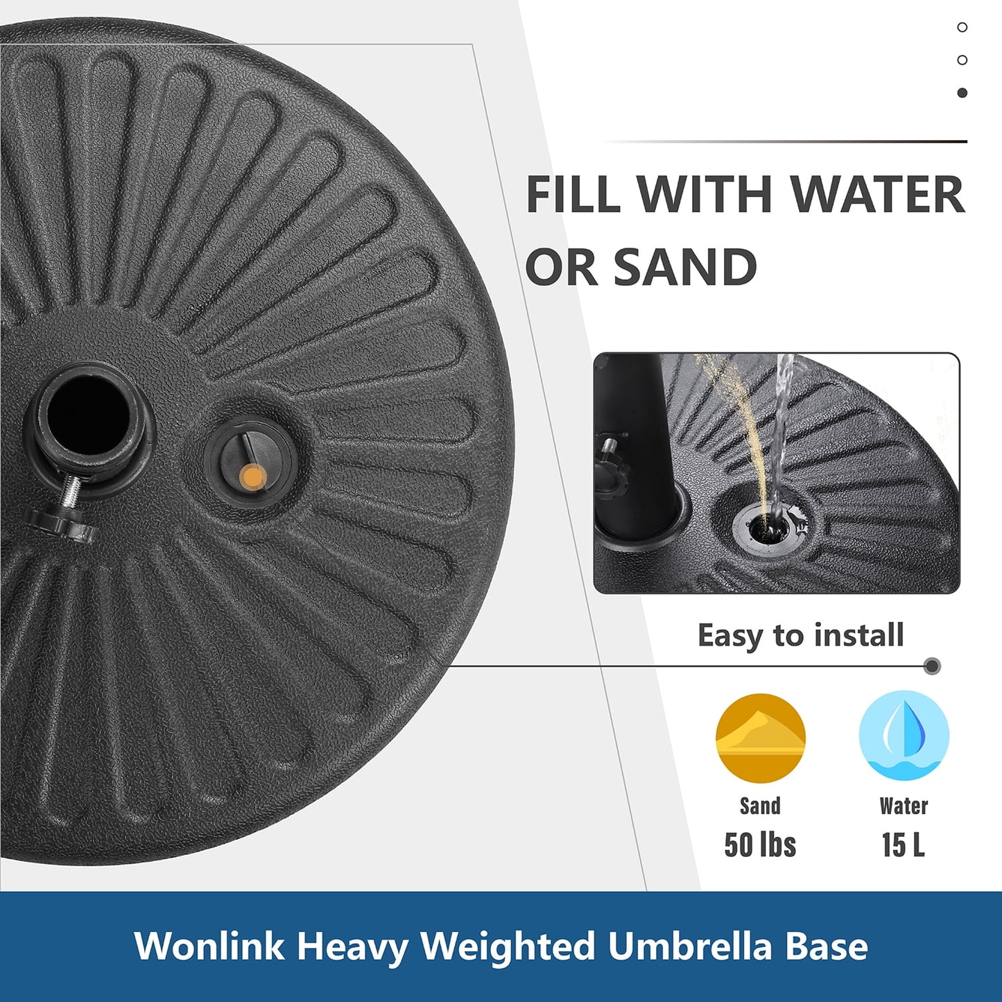 Autlaycil 20" Water or Sand Filled Umbrella Base Patio Standing Outdoor Living Heavy Duty, Adjustment Knob, Black