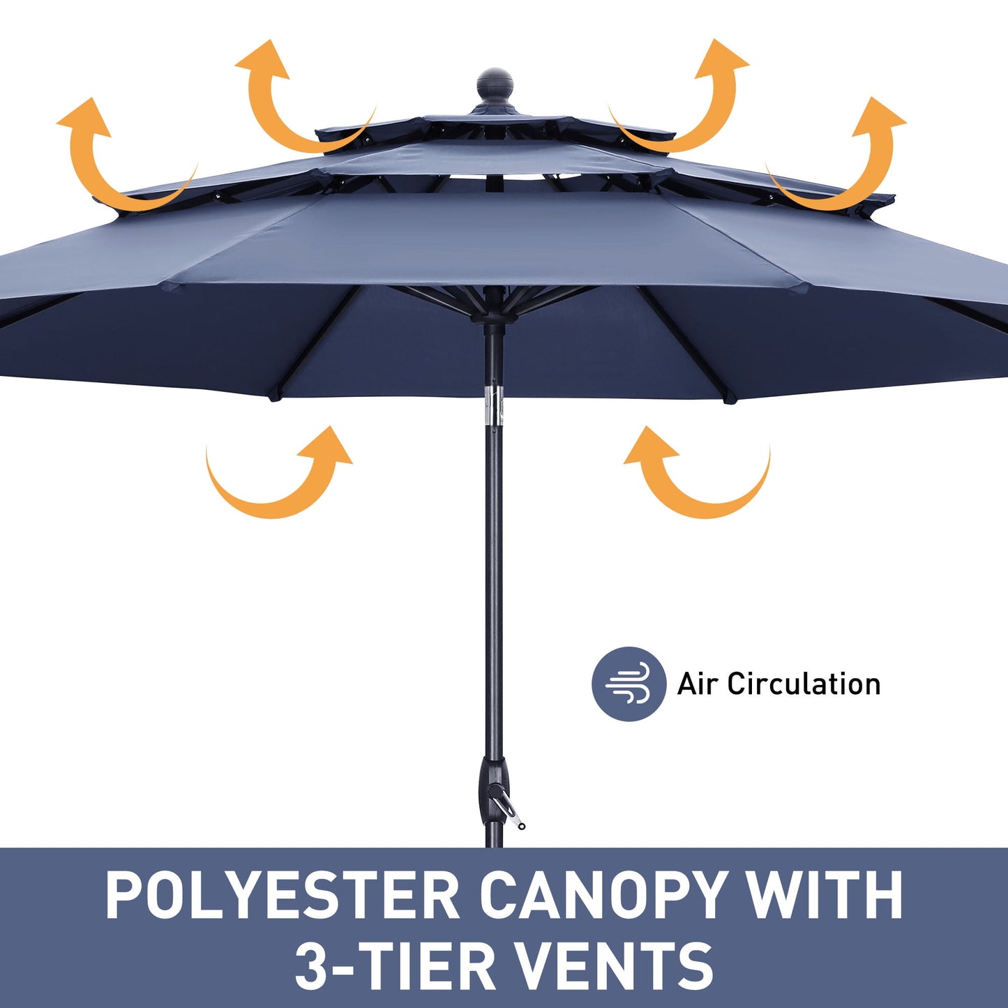Autlaycil 10 ft Patio Umbrella with Base 3 Tiers Adjustable Outdoor Market Umbrella with Crank for Beach Pool (Navy Blue)