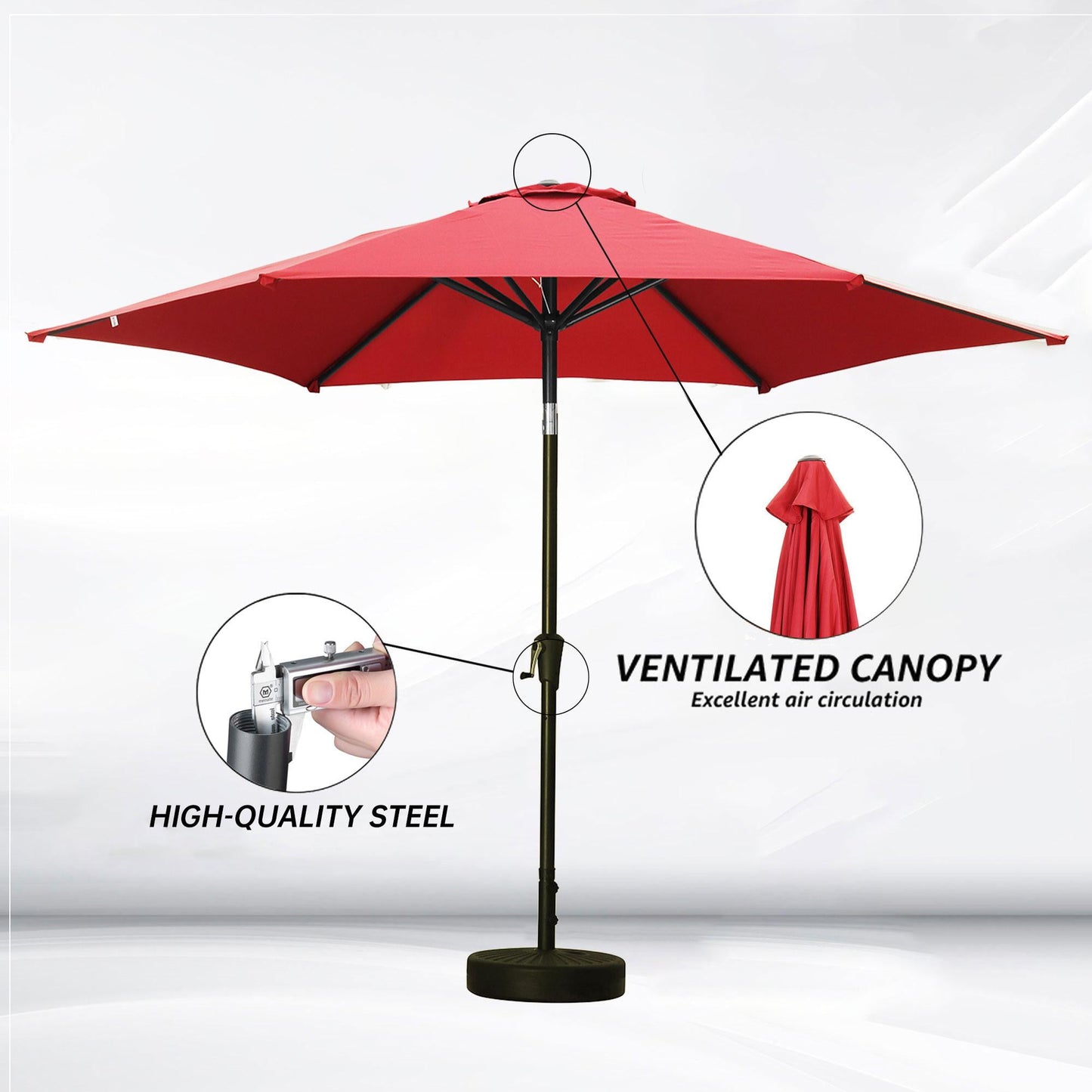 Autlaycil Patio Umbrella 9FT Outdoor Umbrella with Tilt, Crank and Umbrella Base, Adjustable Outdoor Market Umbrella for Garden, Lawn, Backyard and Pool-Red