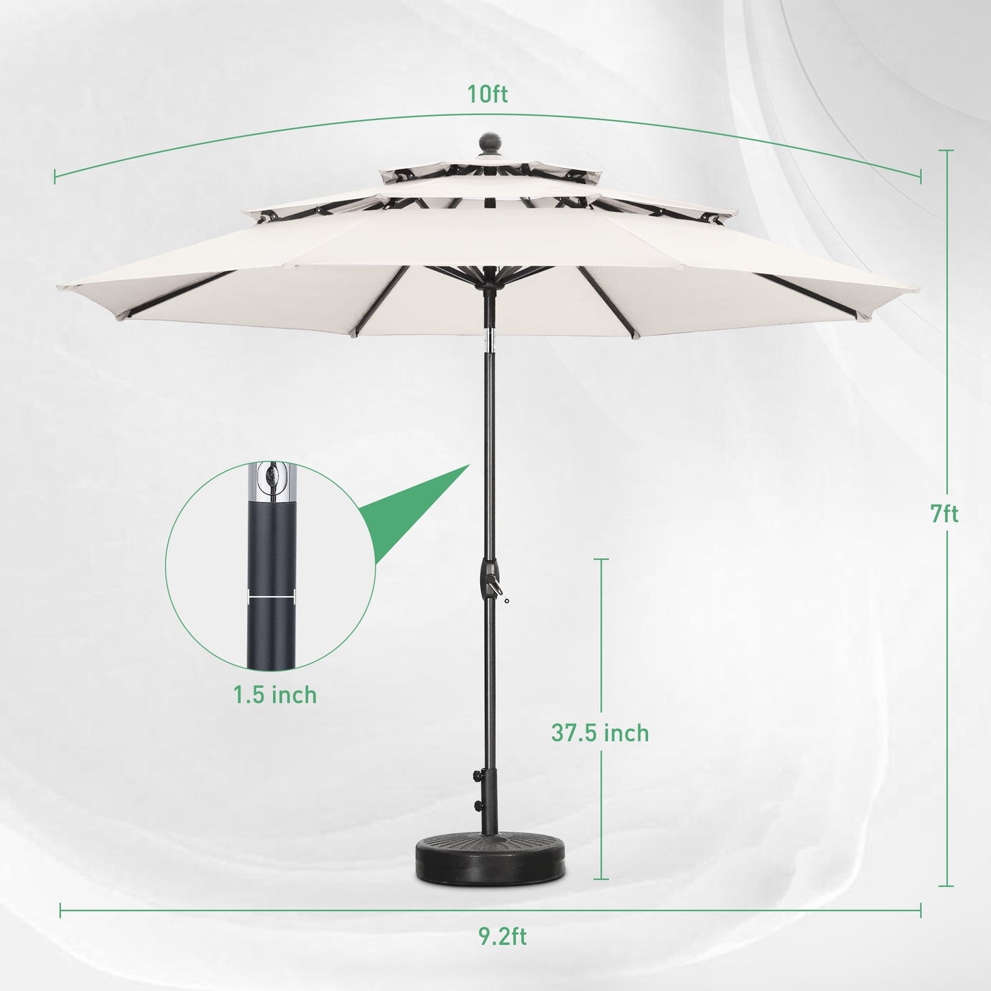Autlaycil 10 ft Patio Umbrella with Base 3 Tiers Adjustable Outdoor Market Umbrella with Crank for Beach Pool (Cream White)