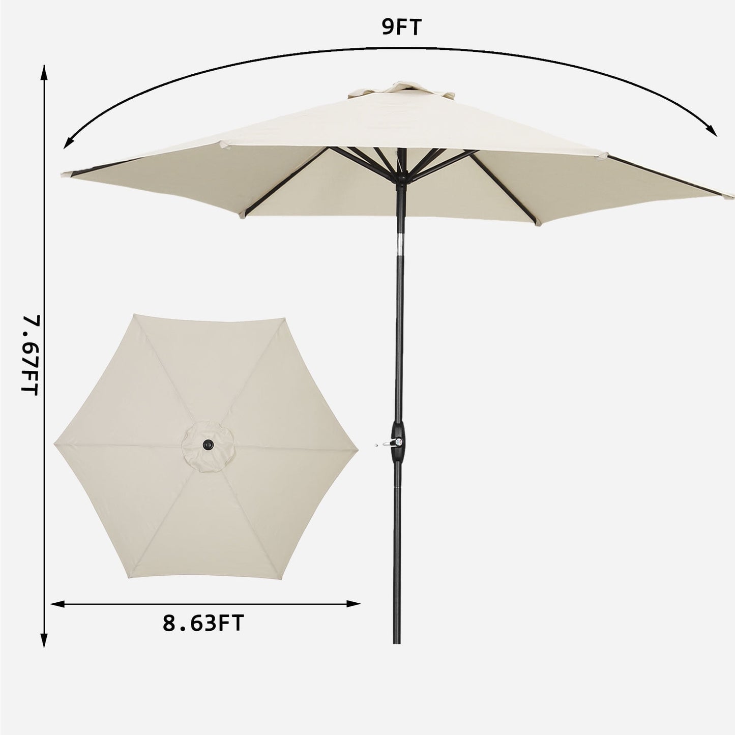 Autlaycil 9ft Outdoor Patio Umbrella 6 Ribs with Tilt and Crank Patio Table Umbrella, White