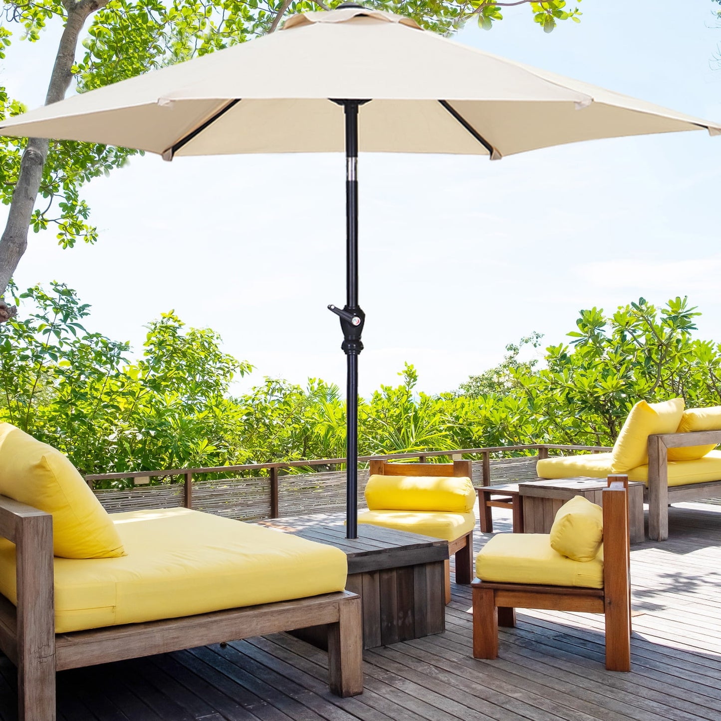 Autlaycil 9ft Outdoor Patio Umbrella 6 Ribs with Tilt and Crank Patio Table Umbrella, Khaki
