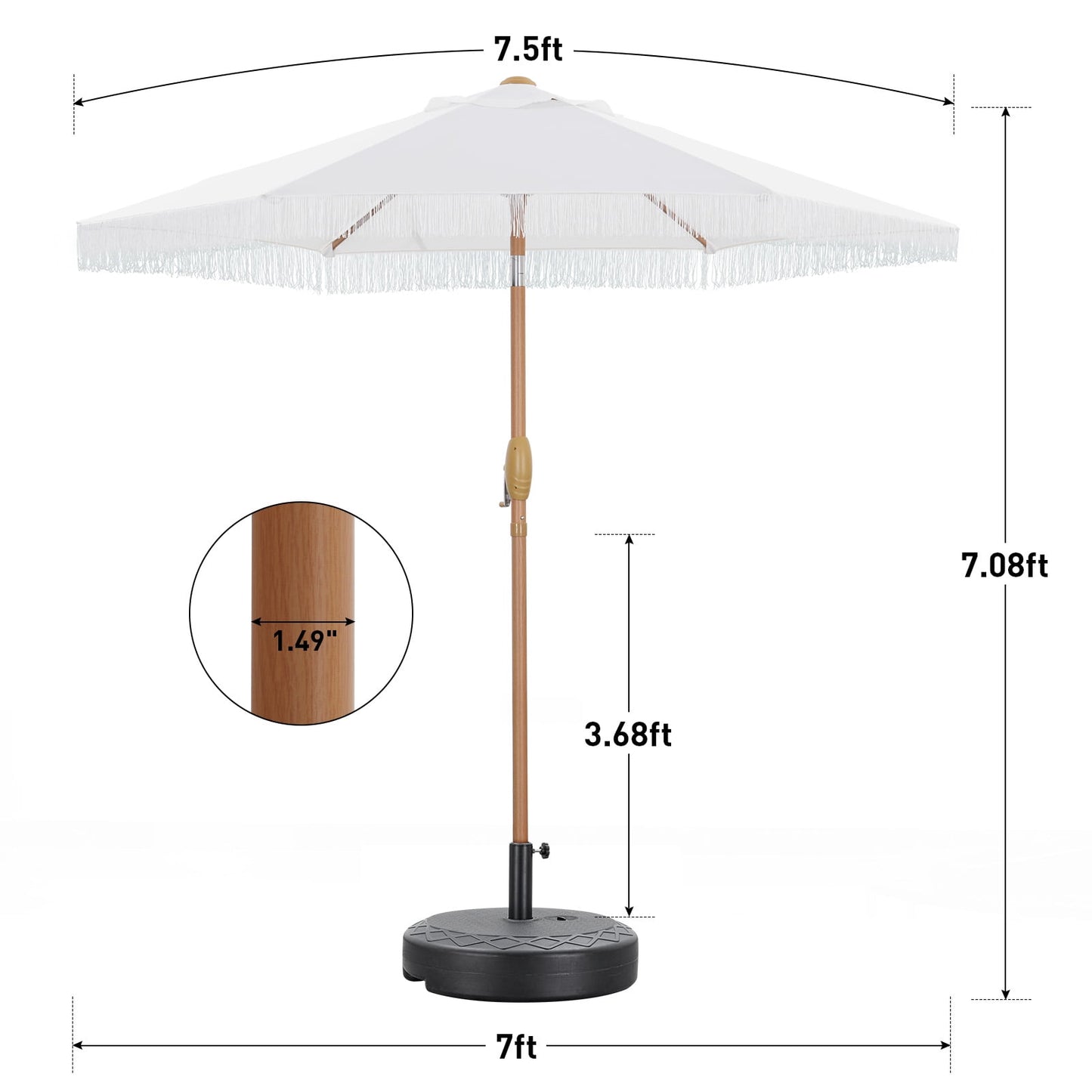 Autlaycil 5 Pcs Patio Outdoor Furniture Sets Contains 2 Textilene Fabric Rocking Bistro Chairs, a Table, a 7.5 ft Fringe Patio Umbrella with Button Tilt and a Umbrella Base, White