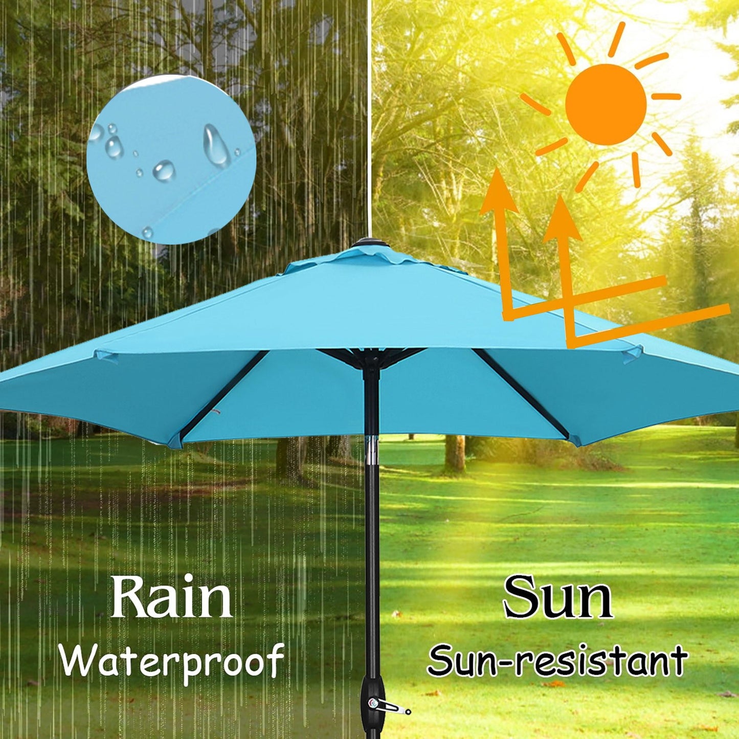 Autlaycil Patio Umbrella 9FT Outdoor Umbrella with Tilt, Crank and Umbrella Base, Adjustable Outdoor Market Umbrella for Garden, Lawn, Backyard and Pool-Blue