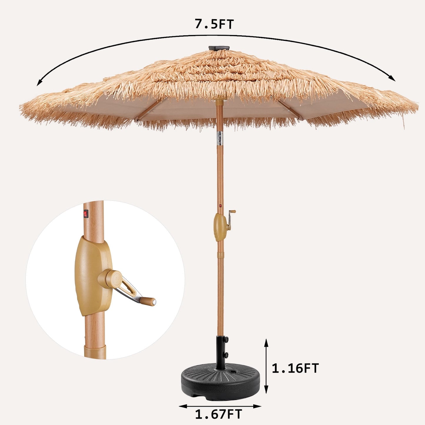 Autlaycil 7.5 ft Tiki Solar Umbrella and Umbrella Base and 3 Piece Outdoor Wicker Furniture Patio Bistro Set, Umbrella Button Tilt, Yellow