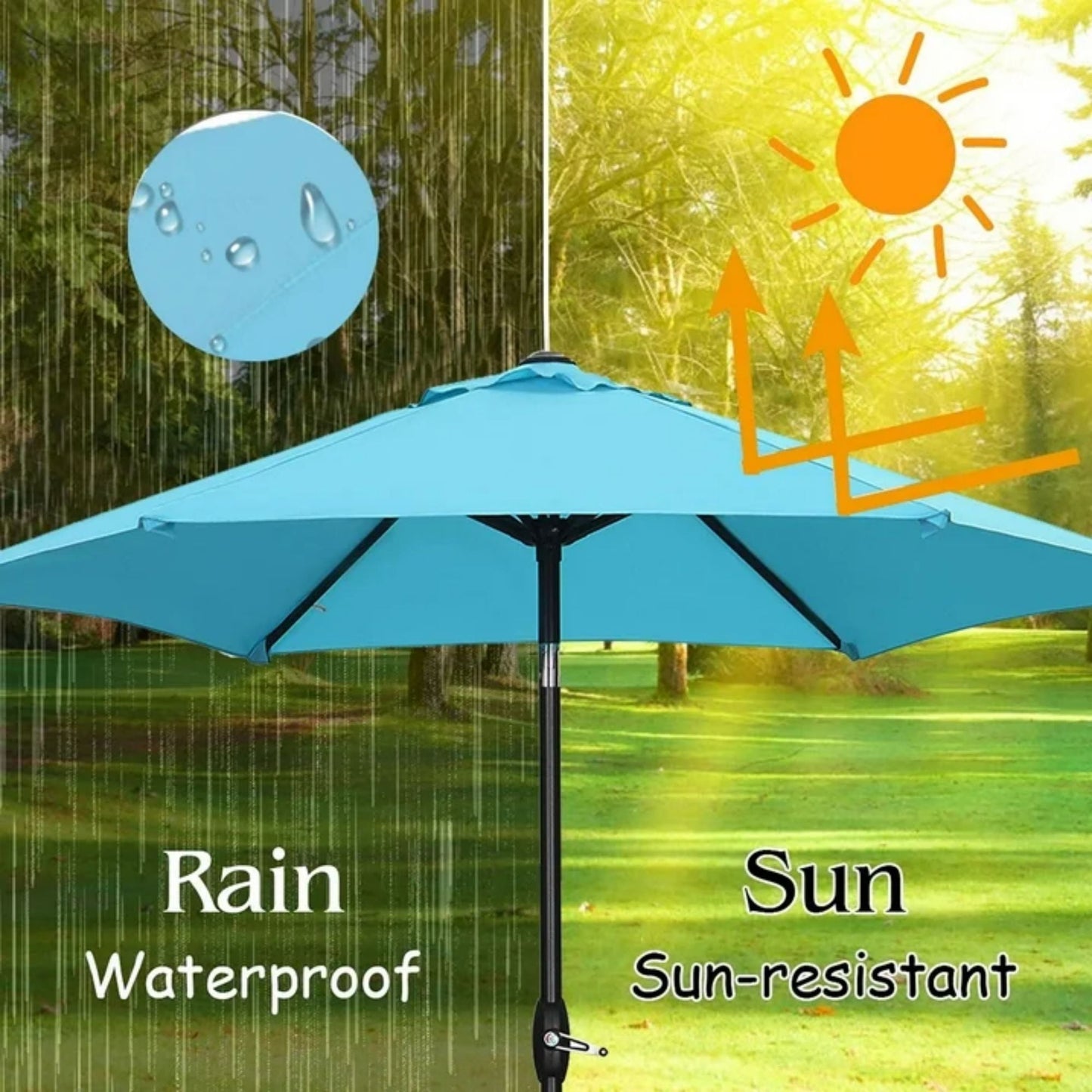 Autlaycil 9ft Outdoor Patio Umbrella 6 Ribs with Tilt and Crank Patio Table Umbrella, Blue