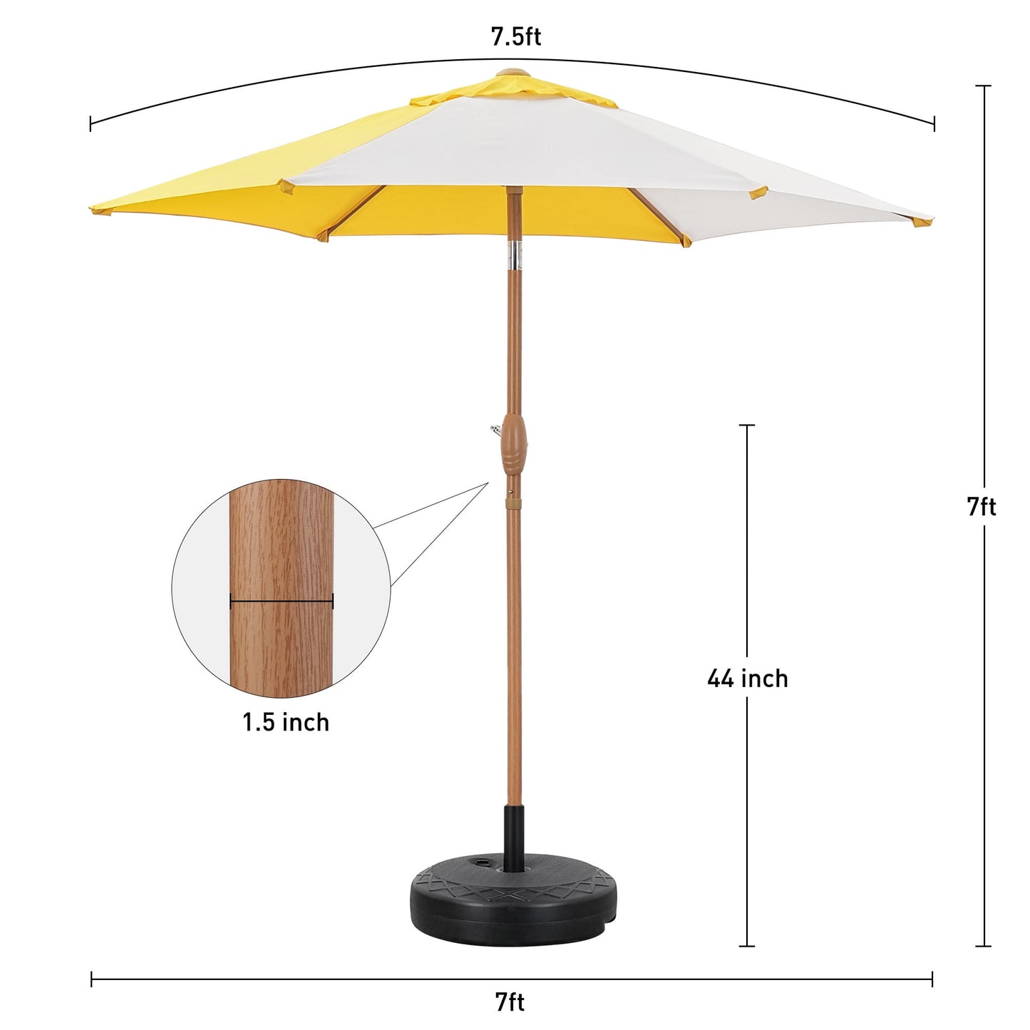 Autlaycil 5 Pcs Patio Outdoor Furniture Sets Contains 2 Textilene Fabric Rocking Bistro Chairs, a Table, a 7.5 ft Multicolour Patio Umbrella with Button Tilt and a Base, Yellow/White
