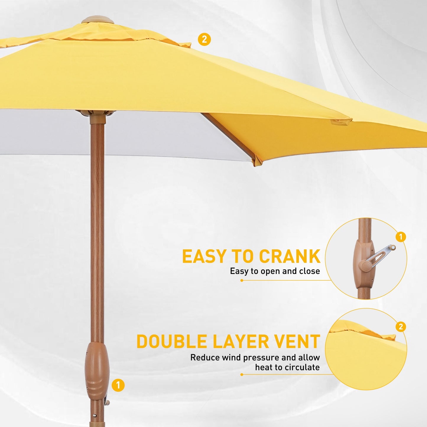 Autlaycil 5 Pcs Patio Outdoor Furniture Sets Contains 2 Textilene Fabric Rocking Bistro Chairs, a Table, a 7.5 ft Multicolour Patio Umbrella and a Umbrella Base, Yellow/White