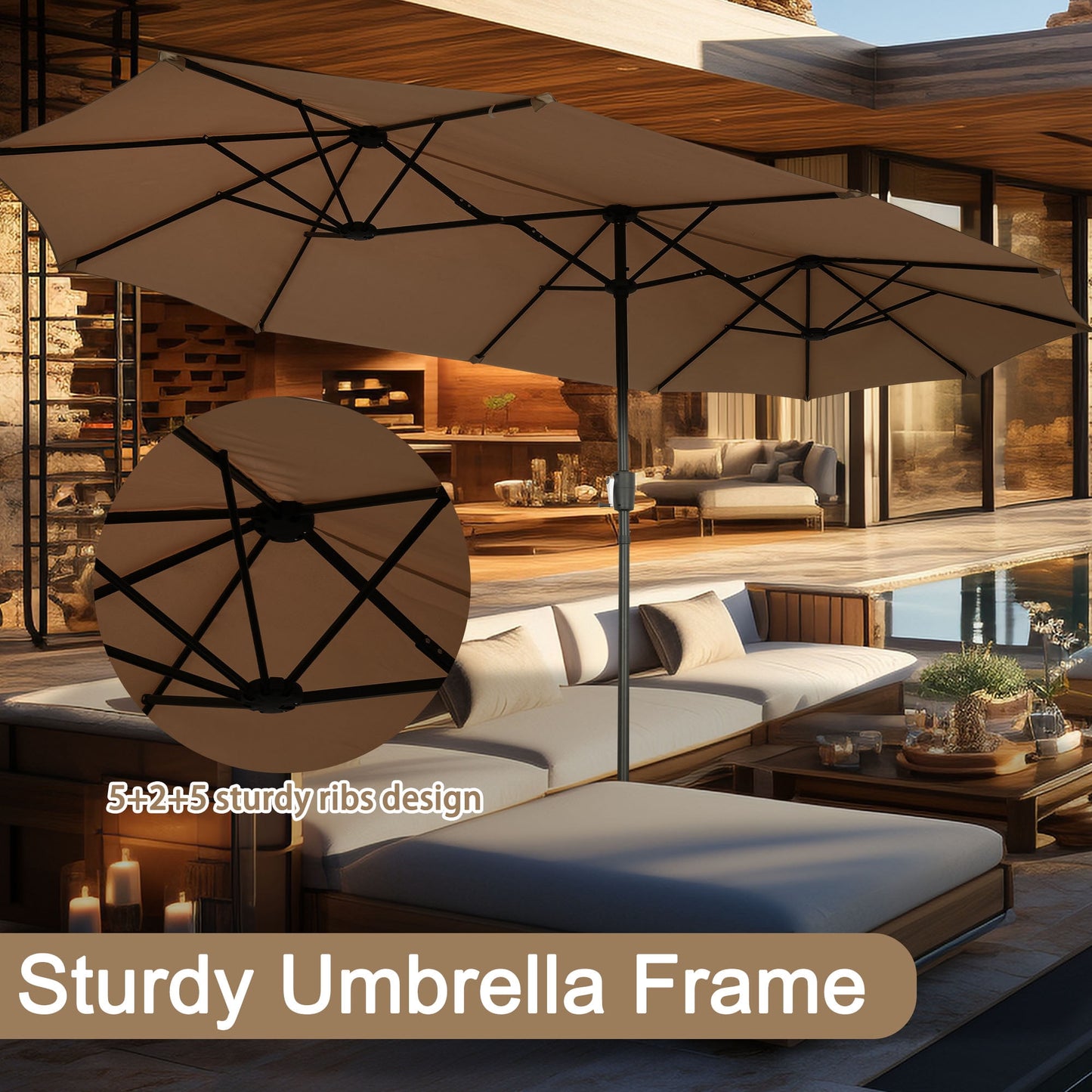 Autlaycil 13 ft Rectangle Patio Umbrella with Crank, Outdoor Market Umbrella with Umbrella Base (Coffee)