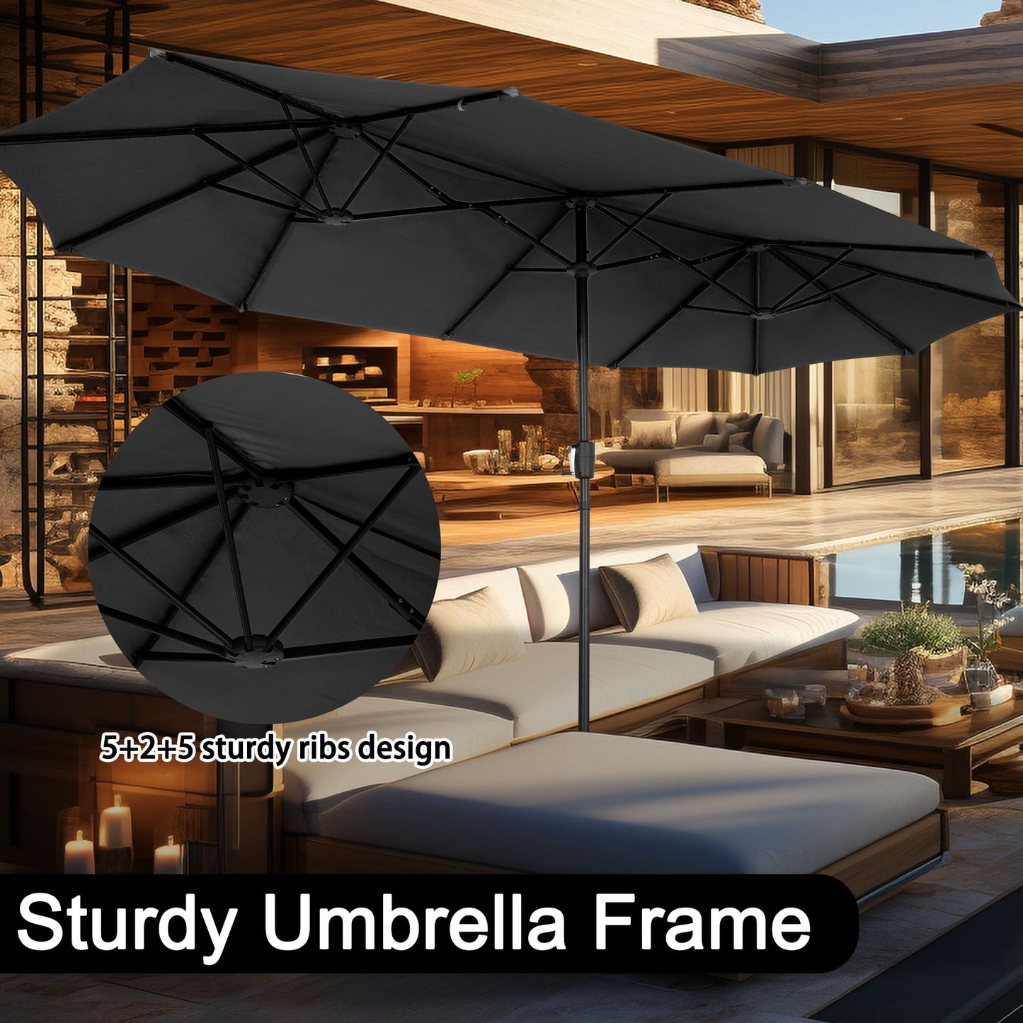 Autlaycil 13 ft Rectangle Patio Umbrella with Crank, Outdoor Market Umbrella with Umbrella Base (Black)