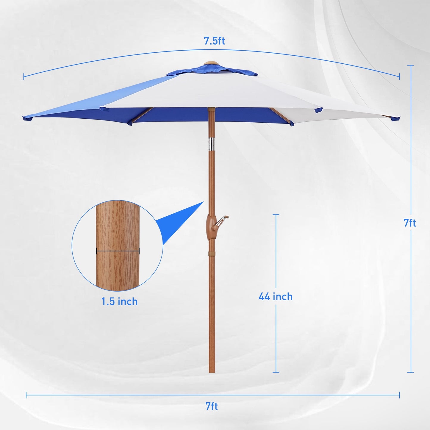 Autlaycil 7.5ft Patio Umbrella and Button Tilt Sun Shelter UV Protection Beach for Market, Beach, Patio, Pool, Garden Backyard (Blue and White)