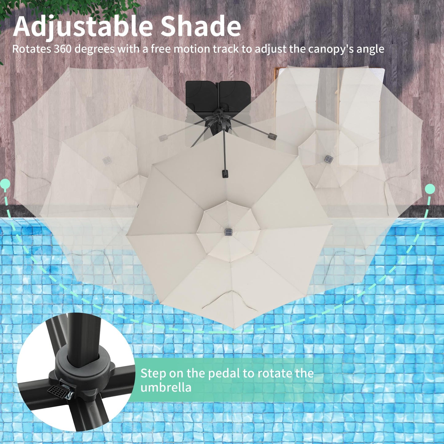 Autlaycil 10 FT Aluminum Offset Outdoor Cantilever Umbrella with 35 Solar Lights, and 360-degree Rotation, 2-Tier Patio Umbrella, White